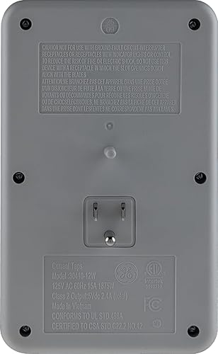 Miniatura 3 de GE 2 extensores de salida USB C, enchufe de pared a tierra, 2 USB A, 4 adaptadores espaciados tomacorrientes, 3 clavijas, enchufe múltiple,