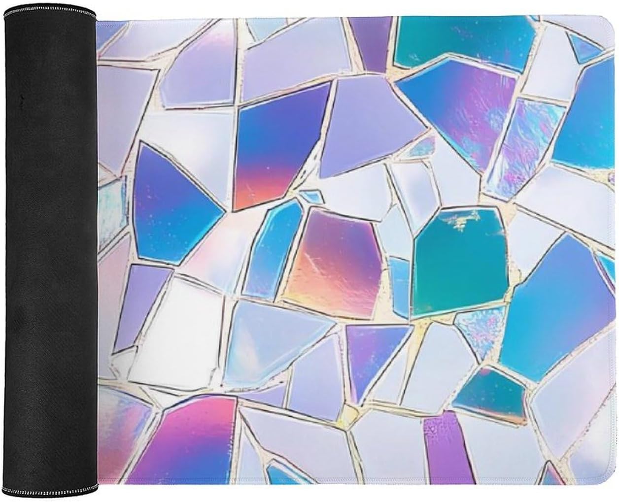 Mosaic Glass Shards Iridescent Desk Mat with Stitched Edge Stylish Large Mouse Pad Home Office Accessory 40x90cm