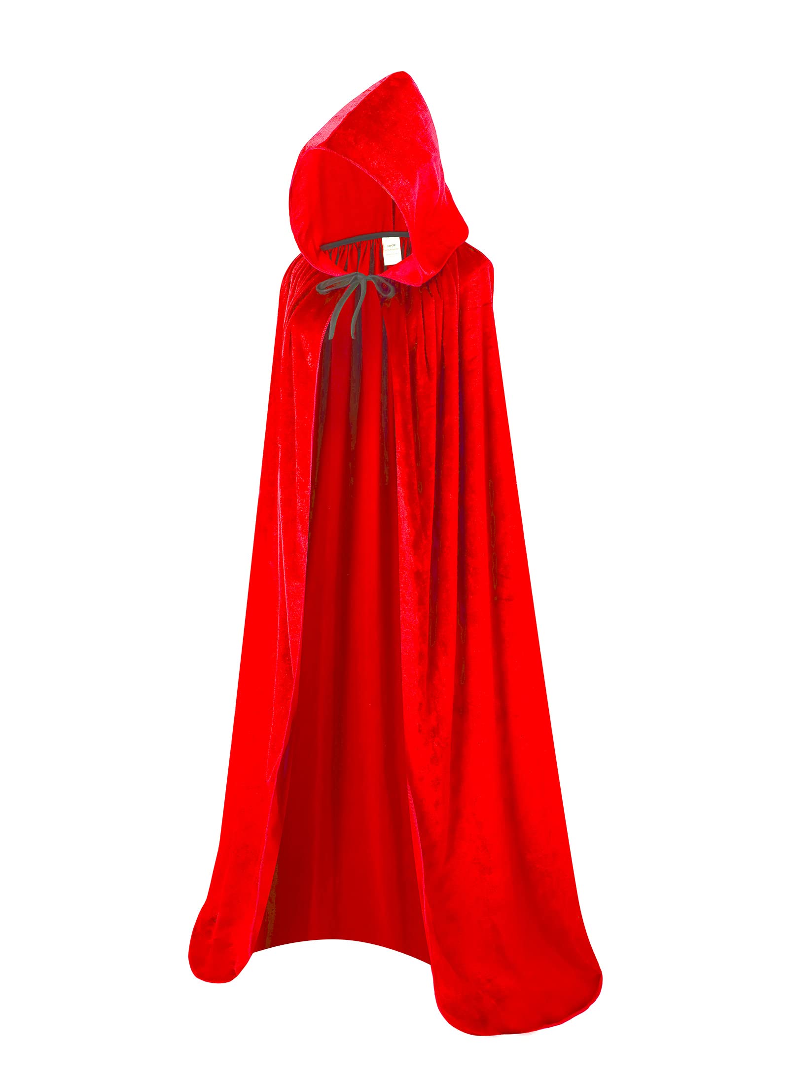 DELIVESS Velvet Hooded Cloak Red Cape with Hood Men Halloween Wizard Robe Costume Witch Adult Women (150CM/59, Red)