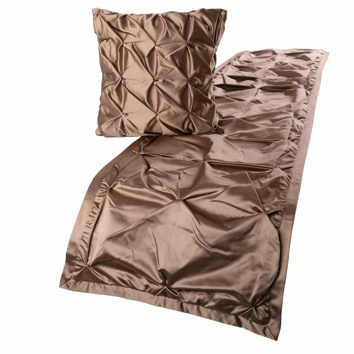 The HomeCentric Beige Bed Runner, Queen Size 185 x 45 cm Decorative Bed Runner With 2 Matching Cushion Cover, Beige Satin Bed Scarf in Pintucks - Satin Ballet Swirl