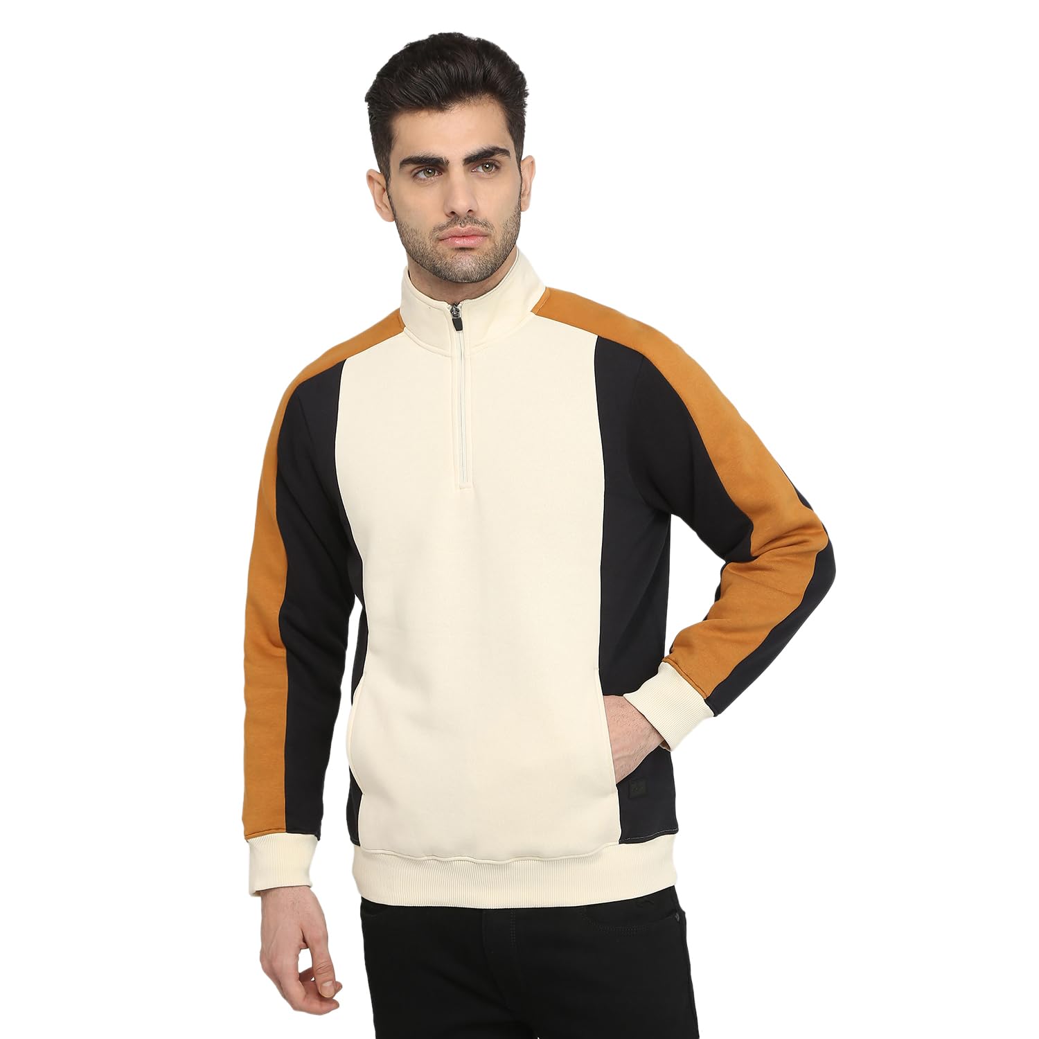 parx Men Full Sleeve Regular Fit Cut & Sew Pattern Cotton Polyester Blend High Neck High Neck Casual Sweatshirt-picture-55