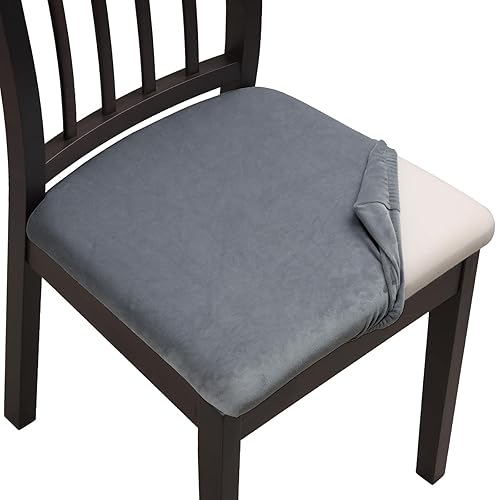 Miniatura 1 de YISUN Fundas elásticas de terciopelo para asiento de silla, fundas suaves y gruesas para sillas de comedor, fundas elásticas para sillas de comedor,