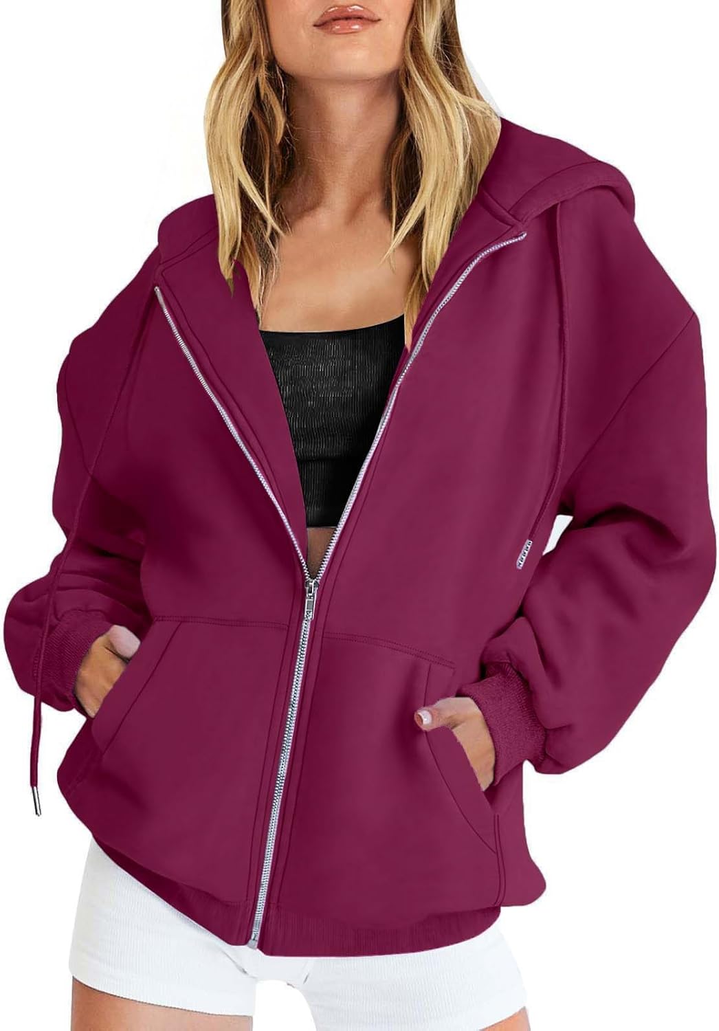 Qgaomye Ladies Leggings Y2K Womens Zip Up Hoodies Long Sleeve Oversized Sweatshirts Jacket Fleece Pockets 2024 Fall Outfits Fashion Clothes, A23 Purple, L