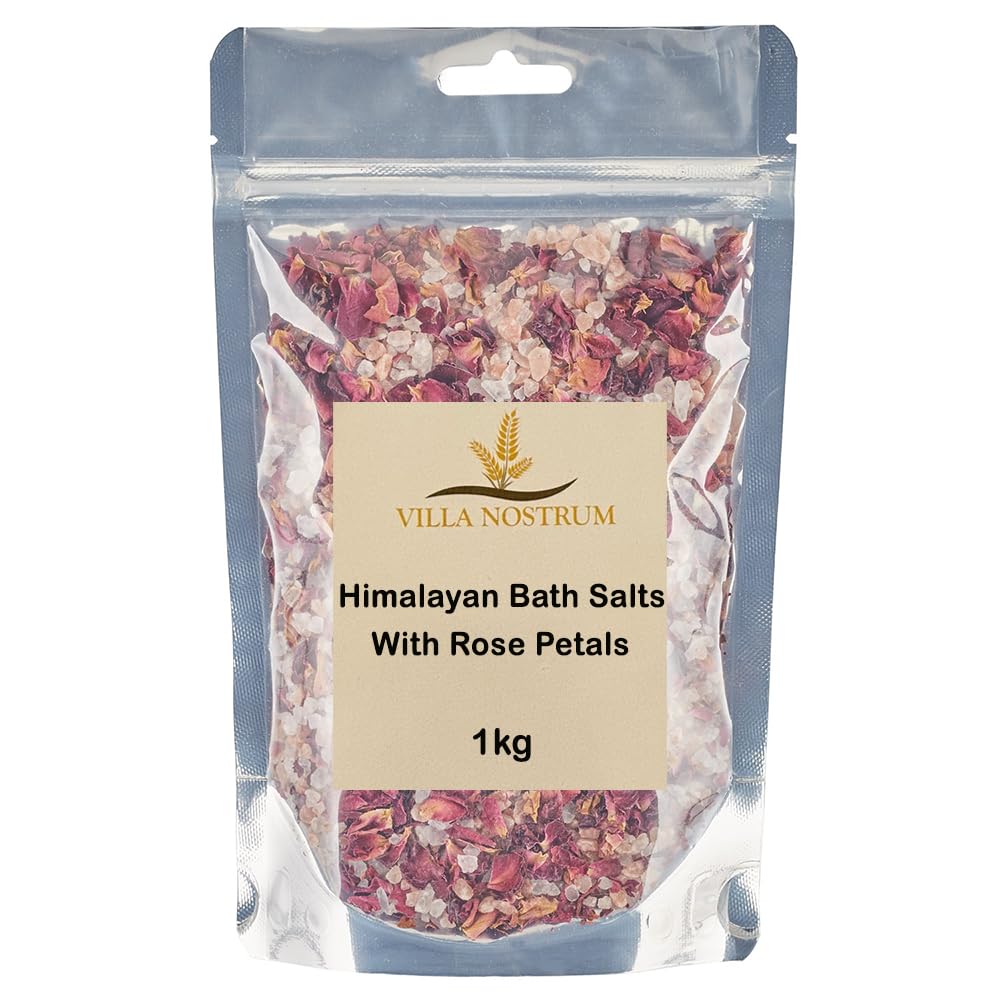 Himalayan Bath Salts with Dried Rose Petals 1kg | Relaxing, Resealable Pouch
