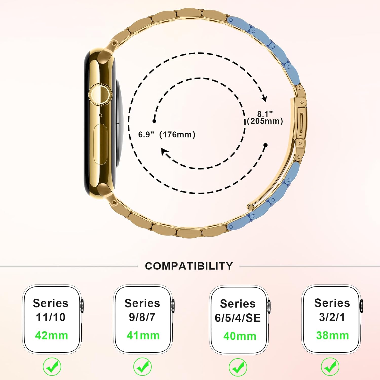 Anlinser Bands Compatible with Apple Watch Band 42mm 41mm 40mm 38mm, Women Slim Stainless Steel Metal Strap for iWatch Series 10 9 8 7 6 5 4 3 2 1 SE (Gold) - Image 5