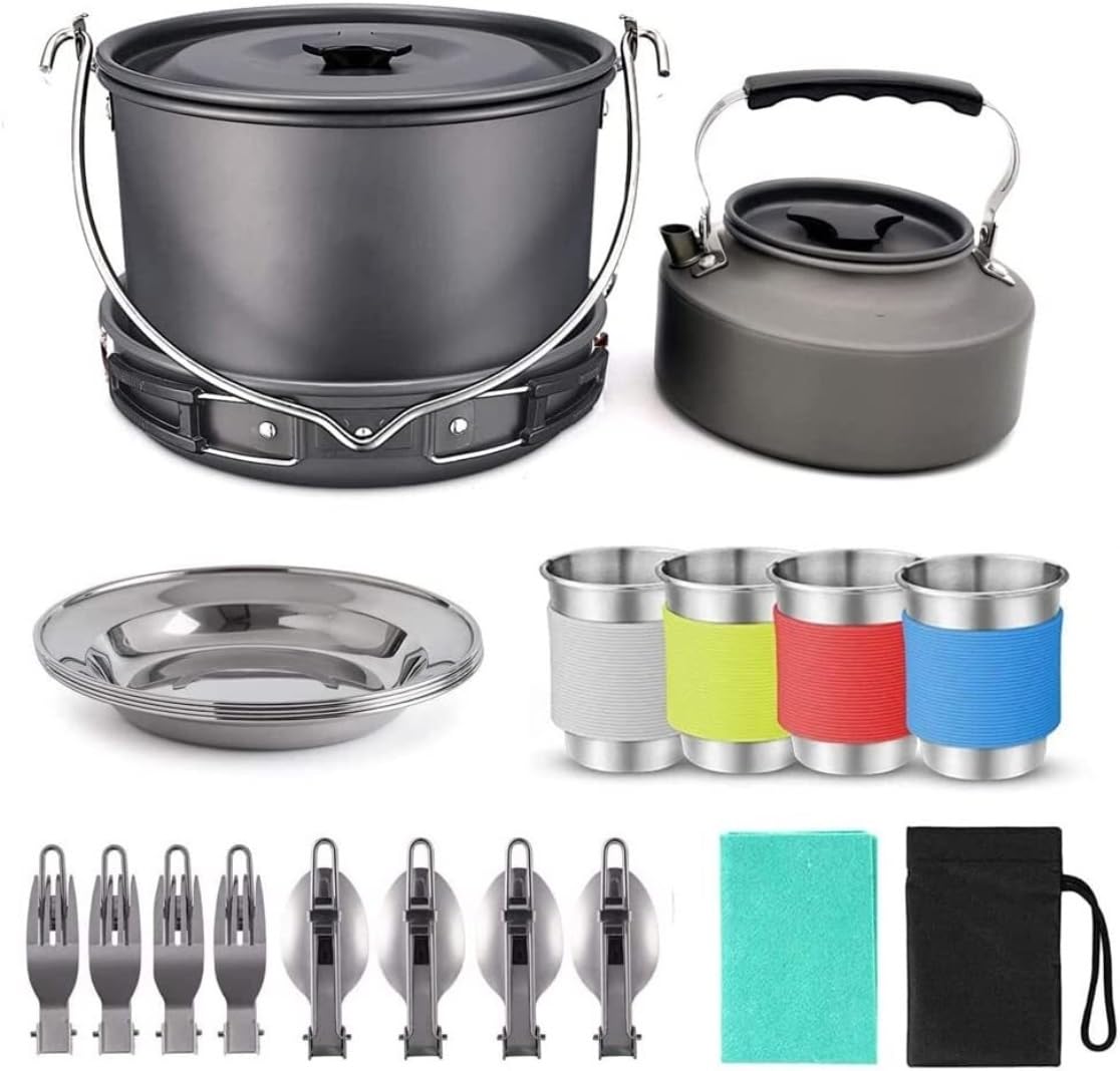 Campeggio Pentole Pentole Da Picnic Kit Di Pentole Da Campeggio Set Da Cucina Portatile Per Campeggio Zaino In Spalla Cucina All'aperto E Picnic Trekking Escursione ( Color : Black , Size : 19pcs )
