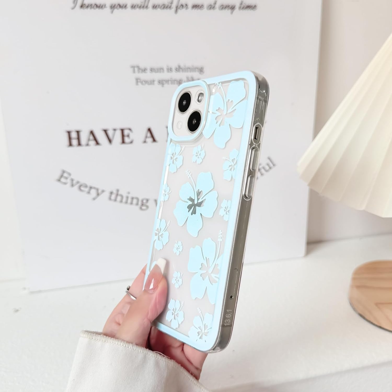 Lovmooful Compatible for iPhone 14 Case Clear Cute Floral Flower Hibiscus with Color Edge Design for Girls Women Soft TPU Shockproof Protective Girly for iPhone 14 Case-Blue - Image 5