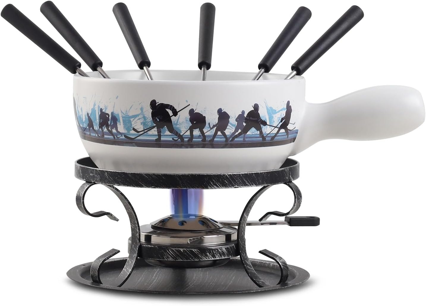Artestia Swiss Fondue Set for Party - 2L Large Capacity Cheese Fondue Pot Melting Chocolate, Ceramic Fondue Pot, 6 Fondue Forks, Party, Wedding Gifts (Icebound Eagles)