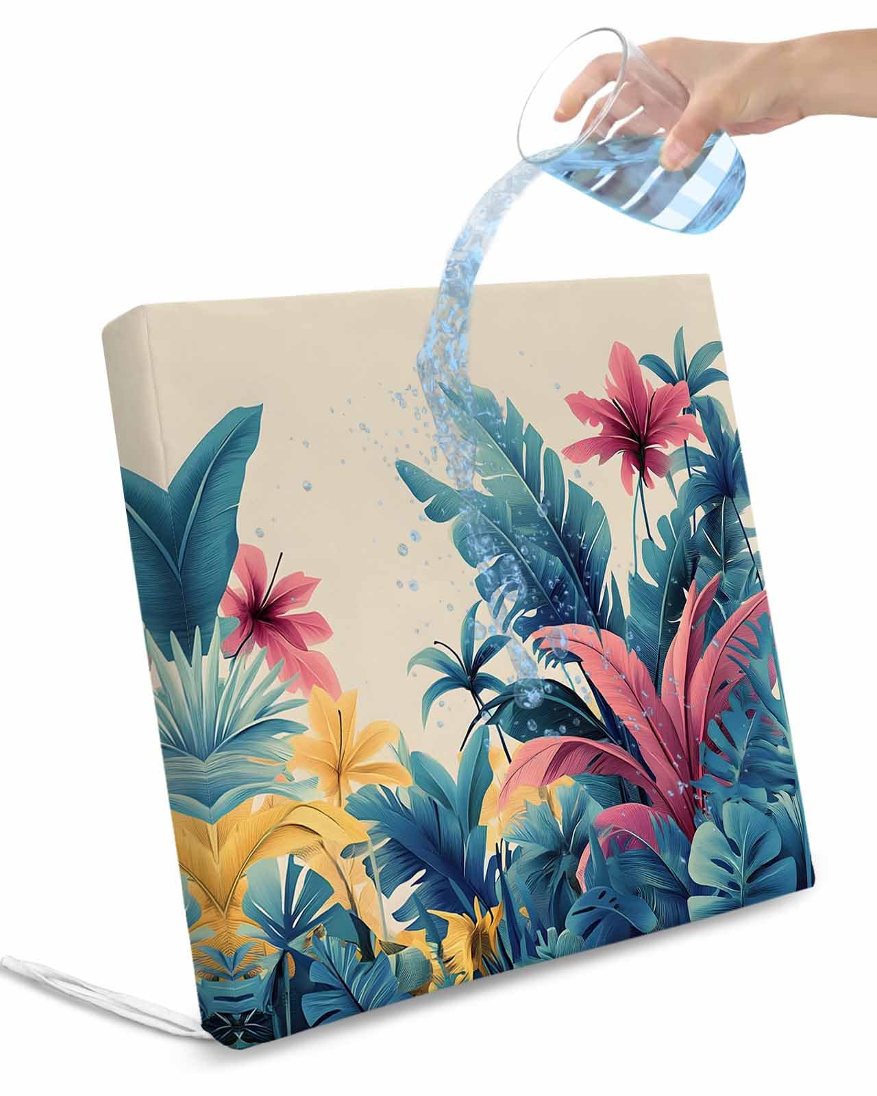 2 Pack Summer Tropical Leaves Waterproof Cushion Covers with Ties, Outdoor Patio Chaise Lounge Chair Seat Cushion Slip Covers Replacement(Only Cover) Farmhouse Botanical Plants 24