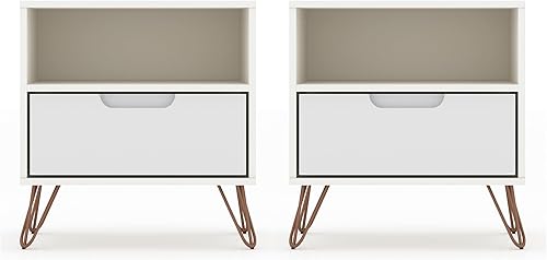 Miniatura 30 de Manhattan Comfort Rockefeller - Mesita de noche con cajones, mesa de noche moderna de mediados de siglo, organizador de almacenamiento y exhibición,