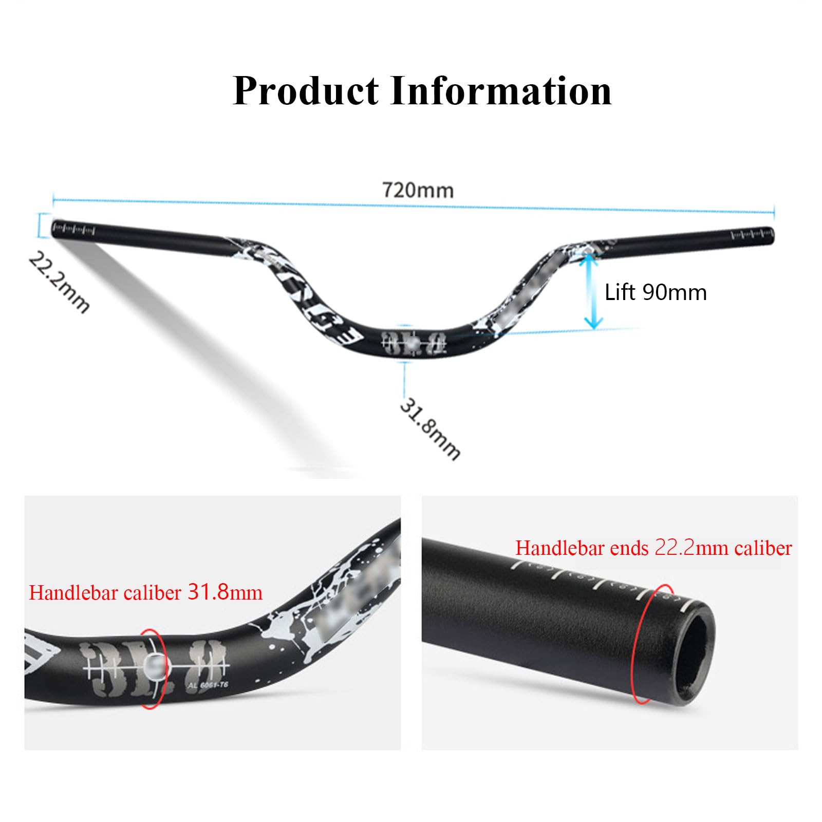 Guidon de vélo, rehausseurs de Guidon, Guidon de vélo, Guidon Ergonomique 31,8 mm x 720 mm, élévation 90 mm for Descente Tout-Terrain, Descente en Montagne, Escalade de Rue,(Red)