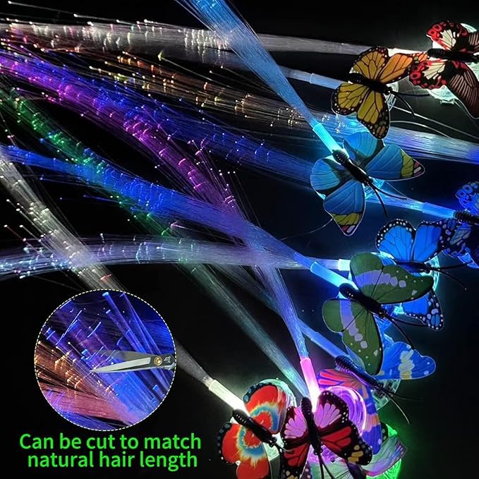 1 x Butterfly Hair Clip with Flashing LED Light | Braided Fiber Optic Hair Clip for Party D cor | Party Favors for Girls and Women (Multicolor, 1 Pack)
