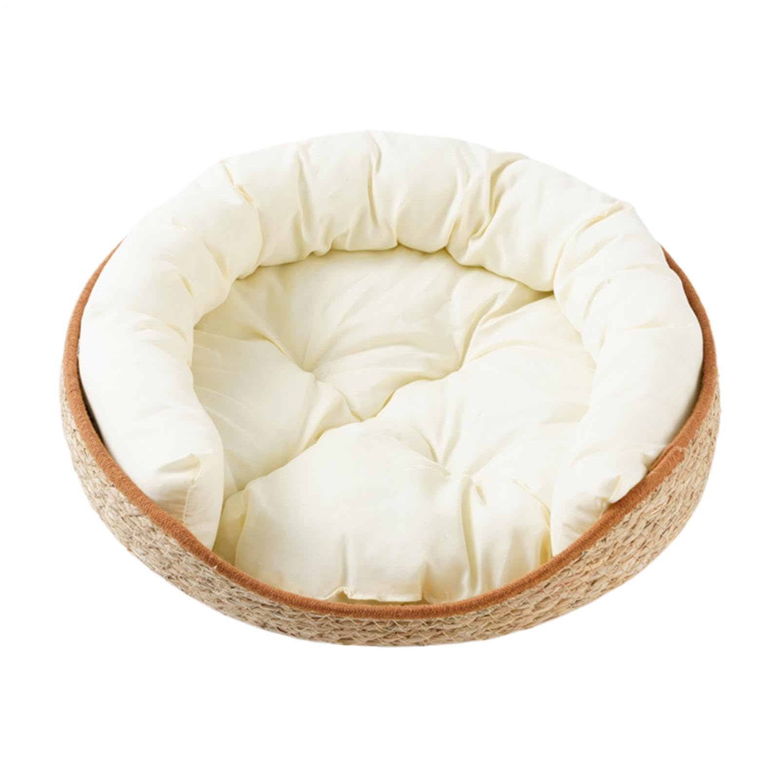 Cama cesta tejida para gatos casa estética de algodón con cojín para interior