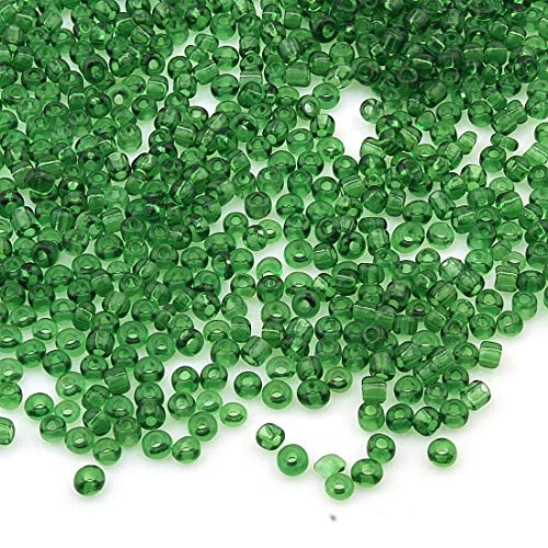 Pack of 3300 Glass Seed Beads 3 mm Transparent, 14 Colours, 8/0, Pony Beads, Clear Mini Round Beads, Seed Beads (Fir Green)