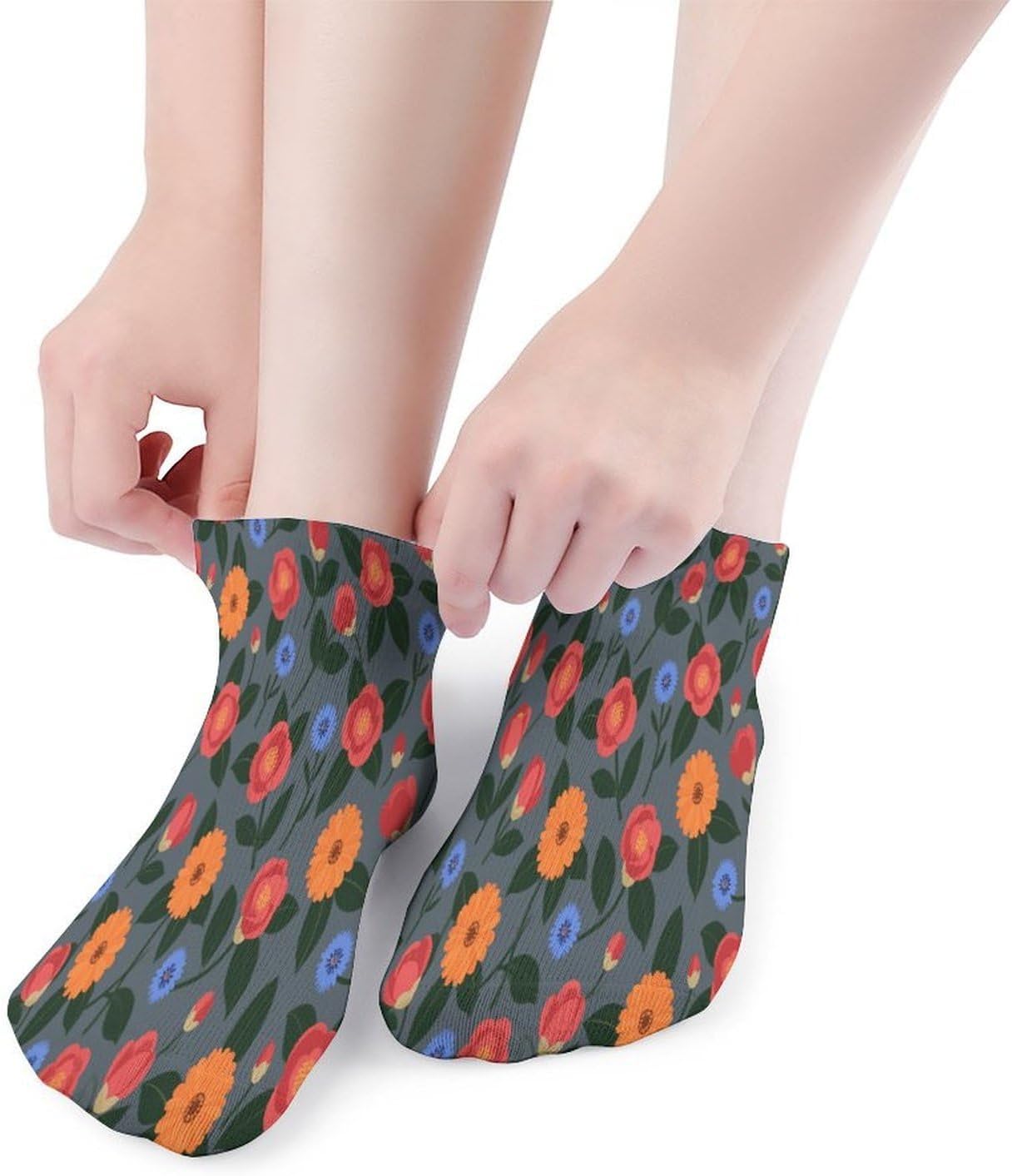 Socks for Men Women 5 Pairs Short Ankle Socks | Red Floral Low Cut Casual Crew Sock Cute Breathable Athletic Socks Non Slip No Show Sock