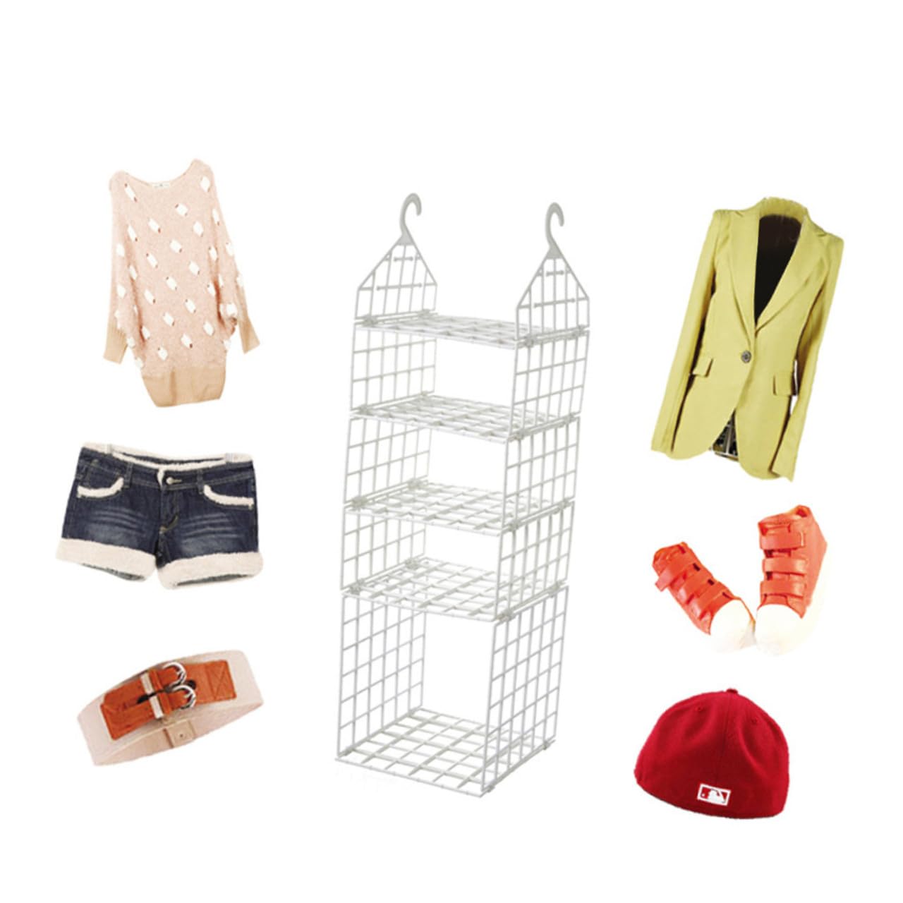 Organizador Colgante Plegable de Plástico Blanco, 1 Capa Grande y 3 Pequeñas, para Ropa, Suéteres y Toallas, Estante Ventilado y Ahorrador de Espacio, Adecuado para Dormitorio