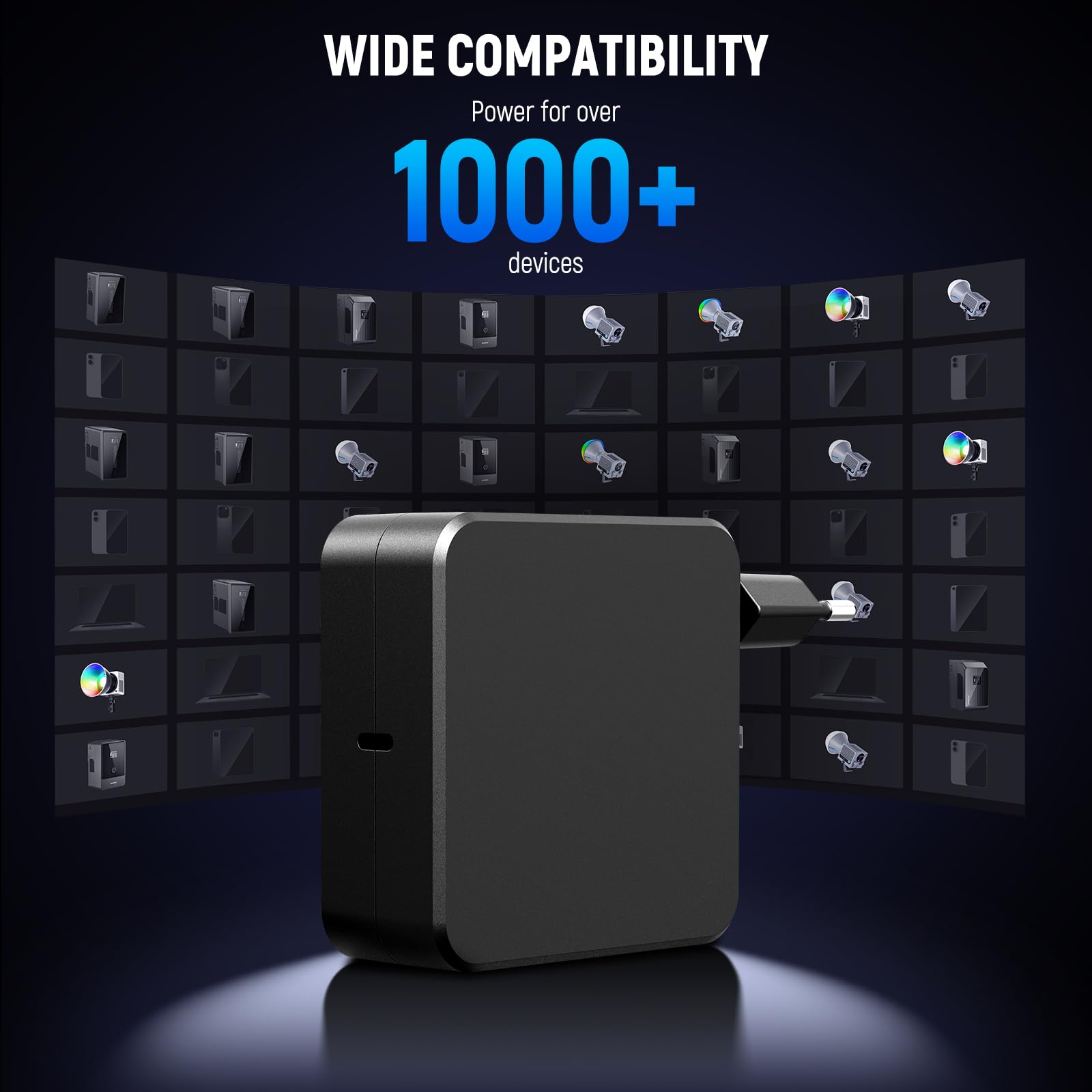 NEEWER Ładowarka PD 100 W USB C z kablem do szybkiego ładowania USB C 100 W, GaN ładowarka AC zasilacz sieciowy do NEEWER HB80C HS60B HS60C lamp wideo V Mount akumulator NP-F, PD200W0500G4E