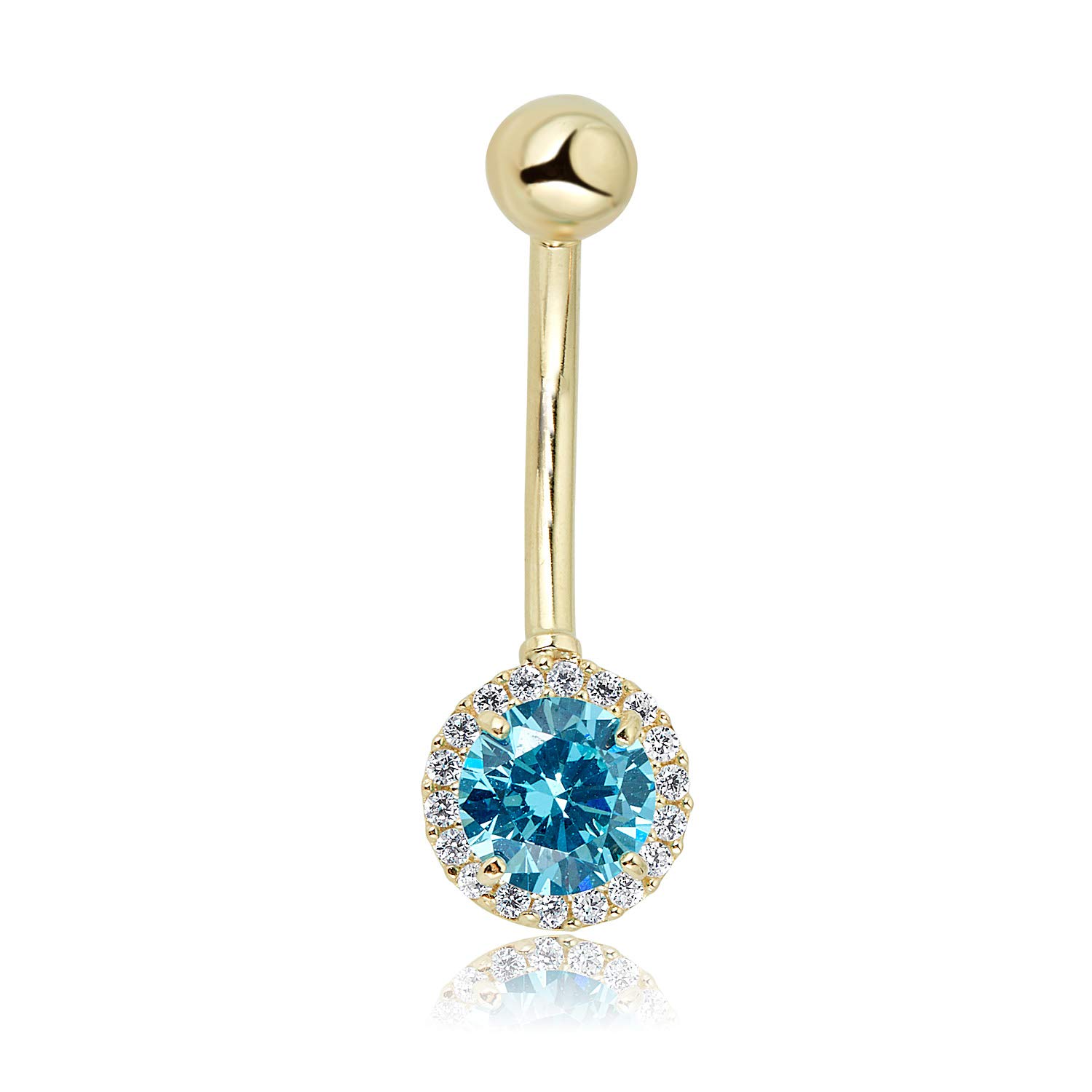 AVORA 10K Gold Simulated Diamond CZ Frame Belly Button Ring Body Jewelry (14 Gauge)