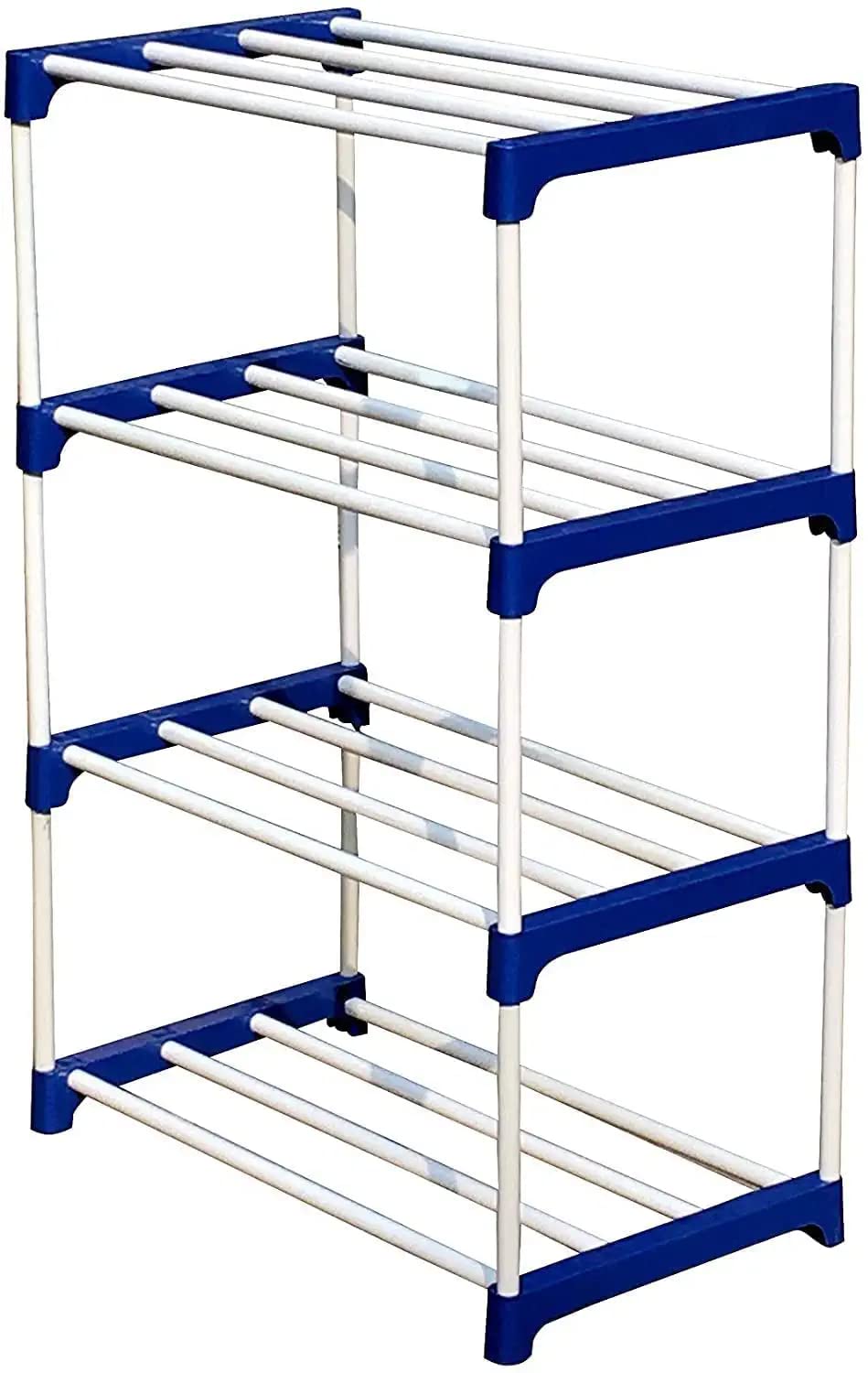 Hexzone® Shoe Rack Storage 4 Shelves Plastic and PVC (Blue) Amazon.in