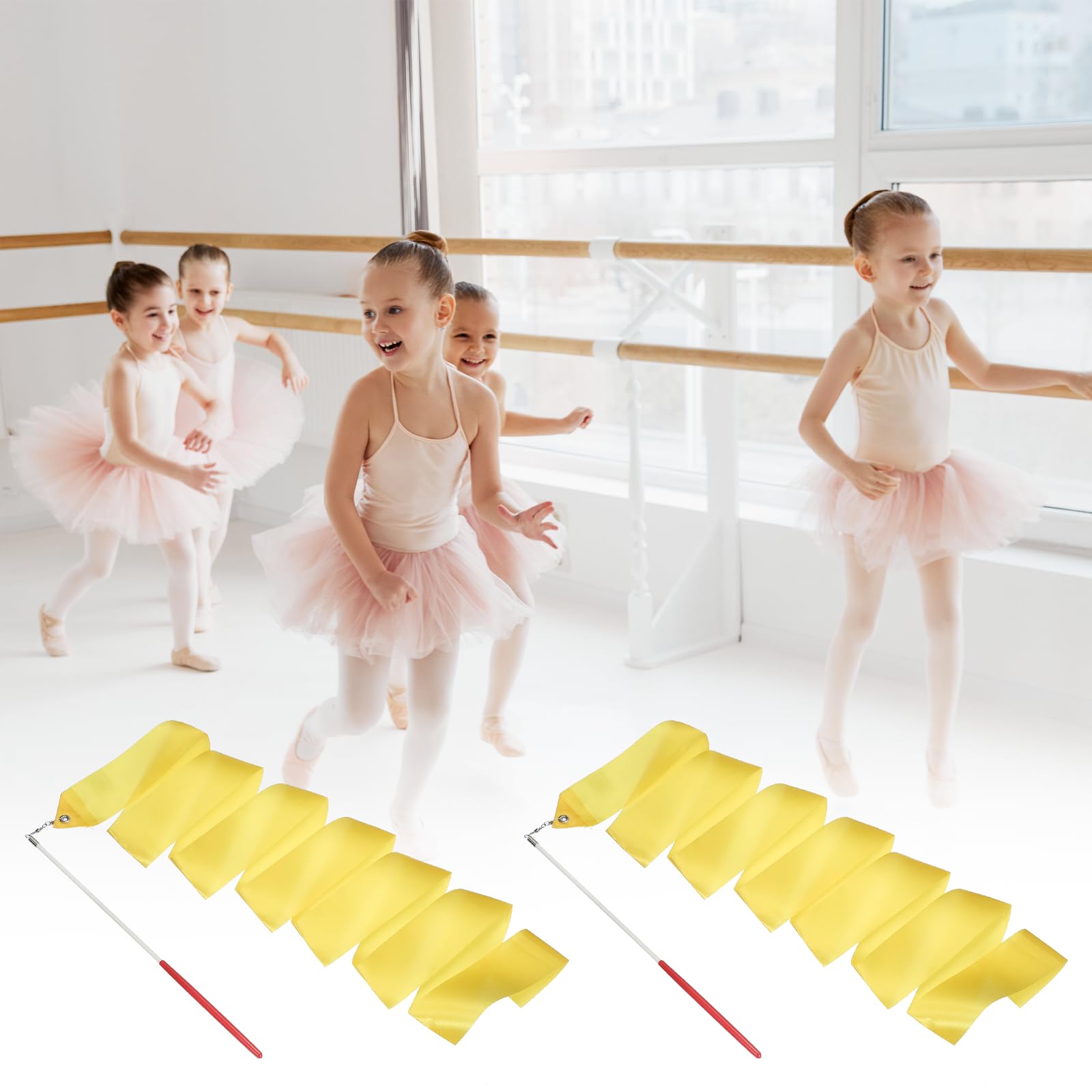 QUARKZMAN 2 Pcs Rubans De Danse Gymnastique Rythmique 78.7" Streamers pour Danseurs Baguette Tournoyante Jaune