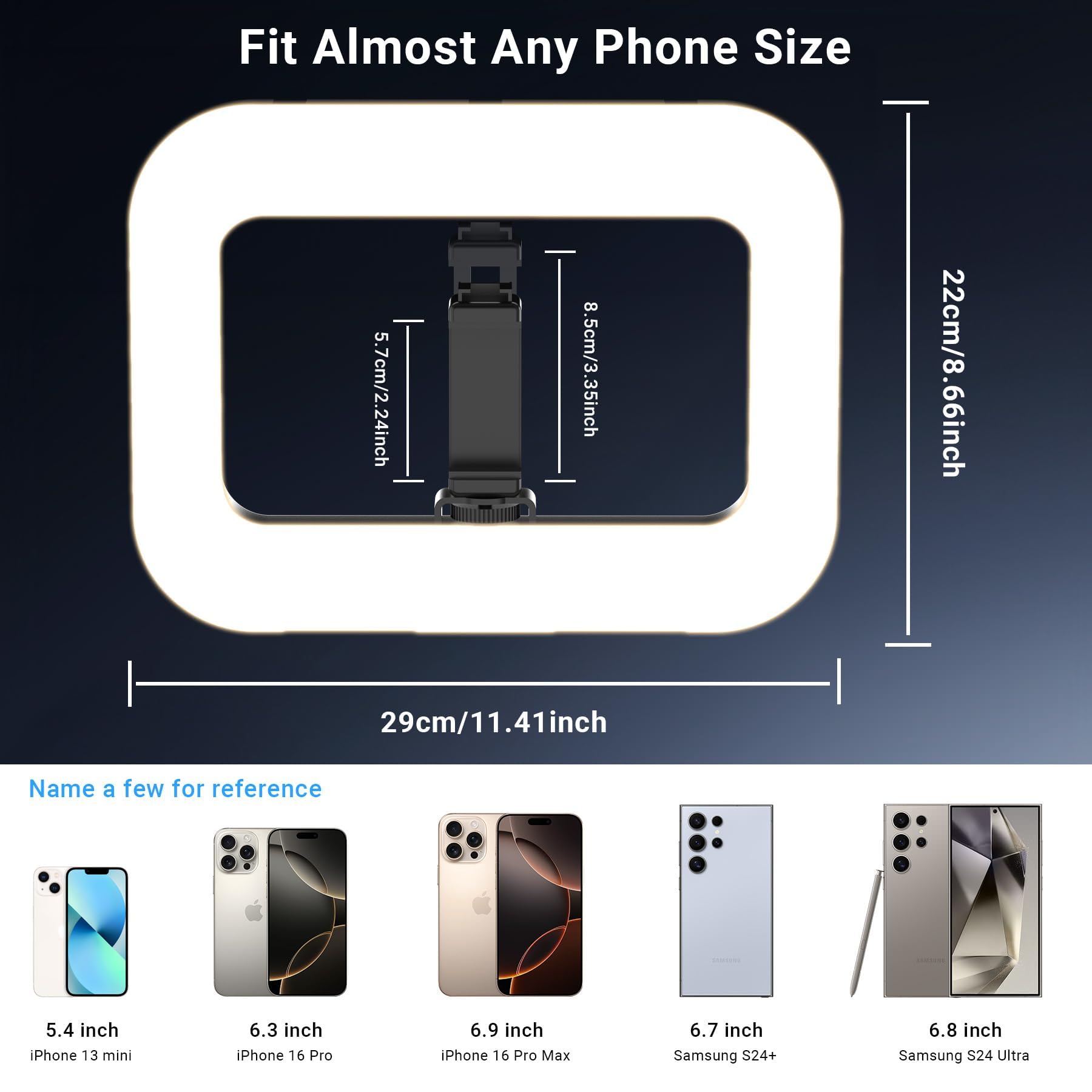Anillo de luz recargable sin soporte, anillo de luz cuadrado inalámbrico para accesorios de cabina de fotos de 360 grados, estabilizador de video de teléfono para iPhone con batería integrada de 4000