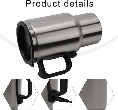 12V Heated Travel Mug, 500ML Stainless Steel Electric Coffee Cup with Vacuum Insulation, Portable Car for kettle for Road Trips and Office Use, Fits Most Cup Holders