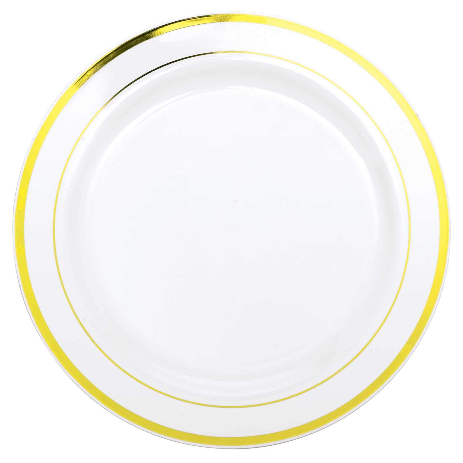 Amscan Premium Round Plastic Plates - 12" | White &Gold | Pack of 10