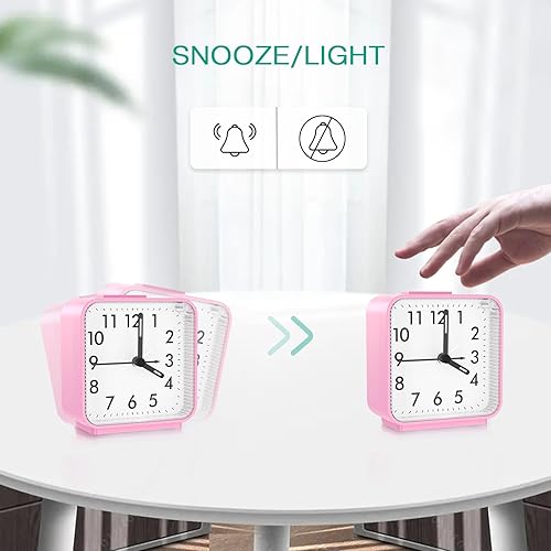 Miniatura 2 de ORIA Reloj despertador analógico, sin tictac, reloj de escritorio analógico con luz nocturna, reloj despertador silencioso con repetición, aumento