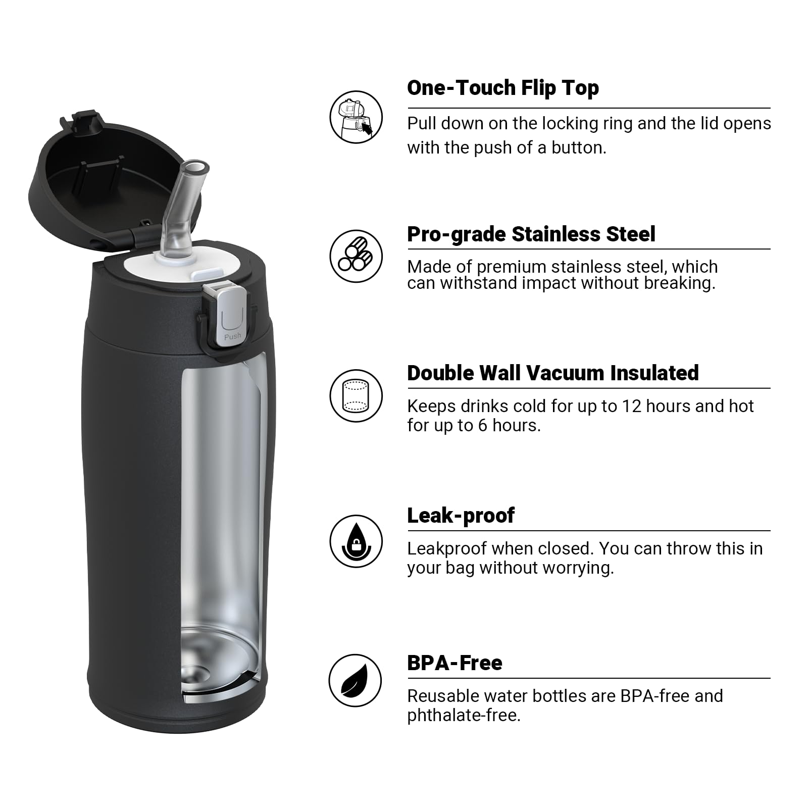 Super Sparrow Borraccia Termica Cannuccia, Borraccia in Acciaio Inox - 350ml, 500ml, 750ml, 950ml - Senza BPA Tazza Borracce Termiche, Bottiglia Termica per Bambini, Scuola, Sportiva