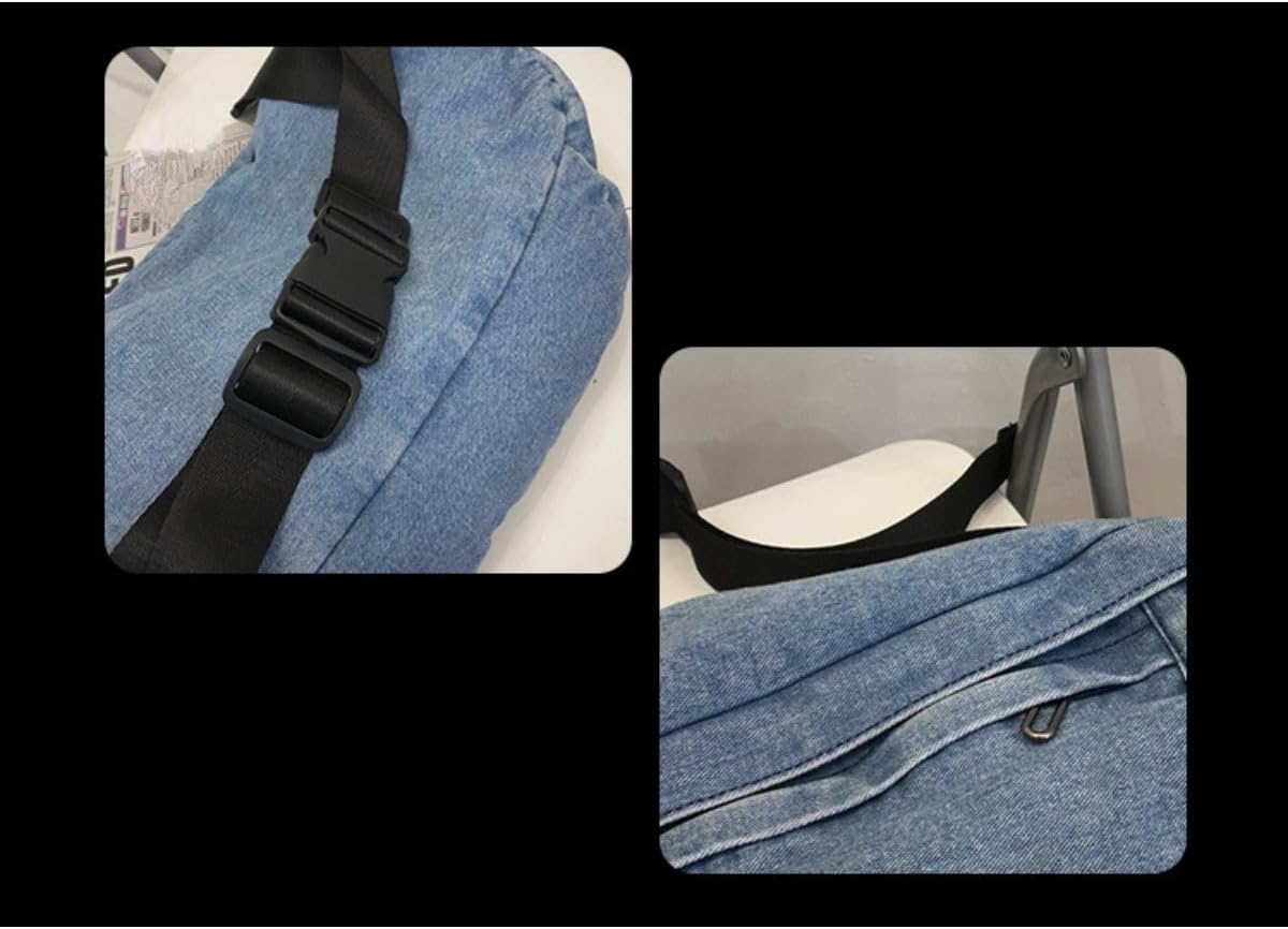 Denim Large capacity Fanny Packs for Women Men, Fashion Waist Bags Waterproof Small Crossbody Belt Bag Bum Bag with Adjustable Strap For Outdoor (Blue 2)