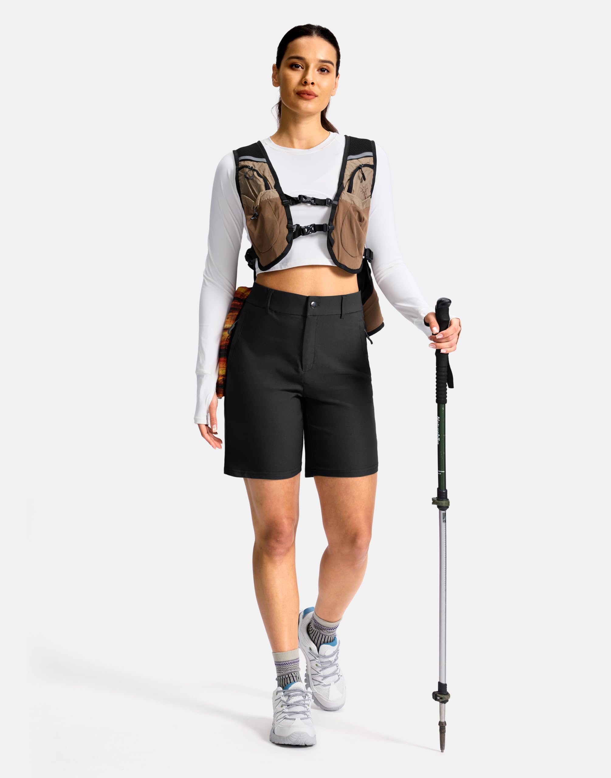 SANTINY Women's 5"/7" Hiking Golf Shorts with 3 Pockets Stretch Quick Dry Outdoor Travel Work Shorts for Women Casual Summer — view 3
