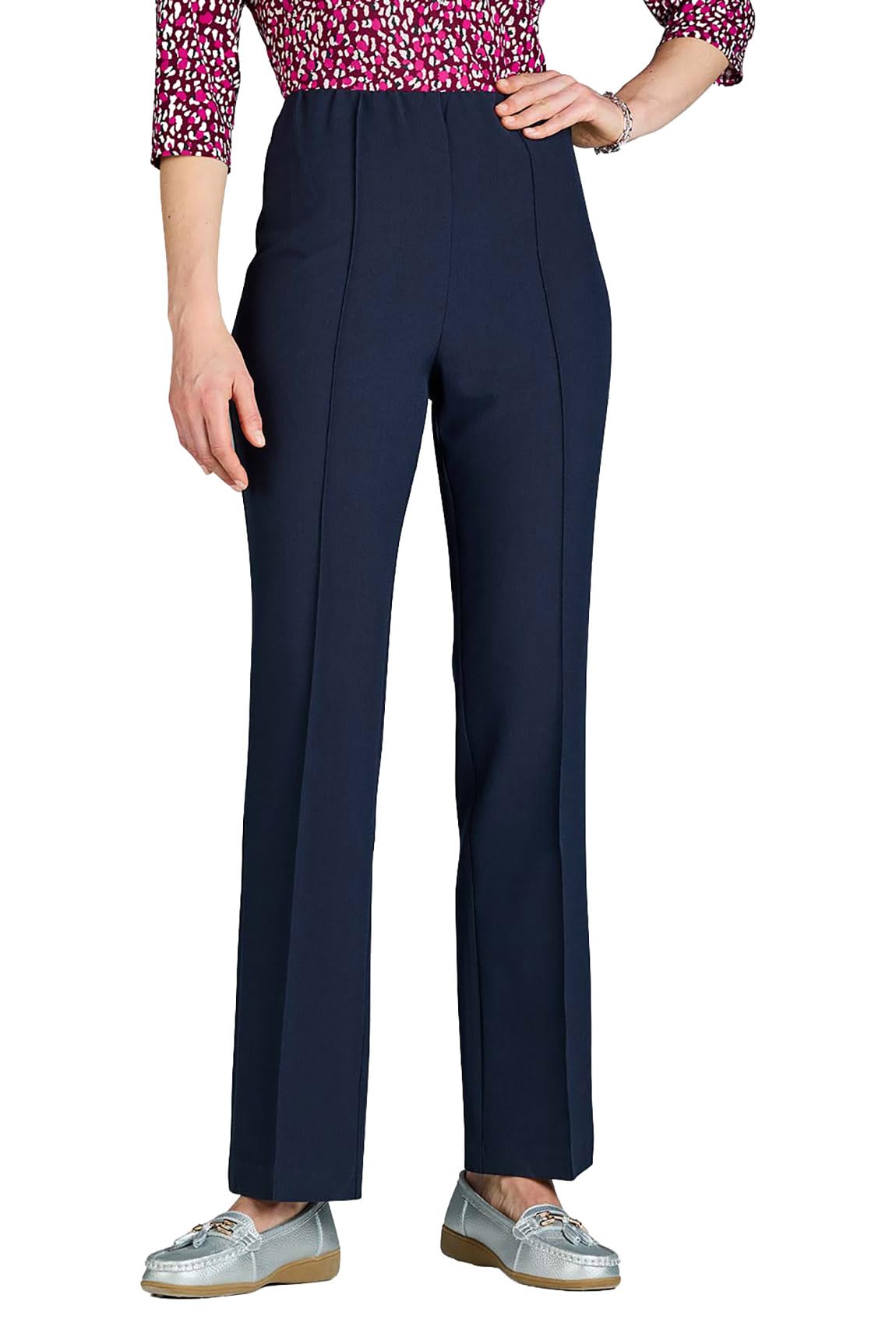 Chums Elasticated Waist Comfort Trousers - Pintuck Stitch - Navy - Size 14XS