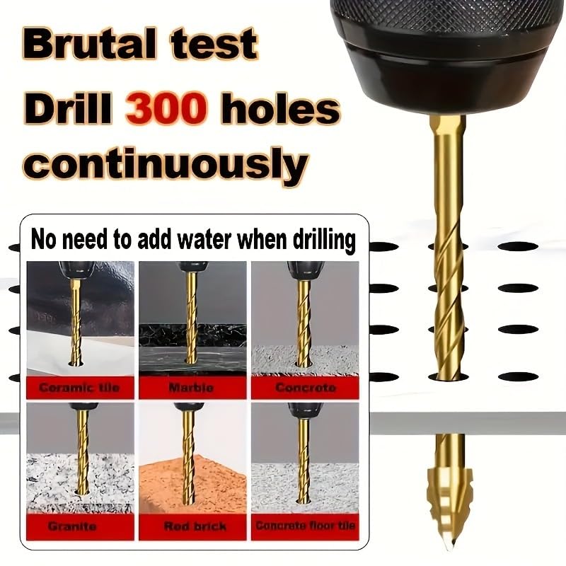 8pcs Hardened Alloy Drill Bit Set 8-Piece 4-Flute Core Design with Sharp Landing Tip for Concrete Brick Ceramic Tile Drilling, Golden