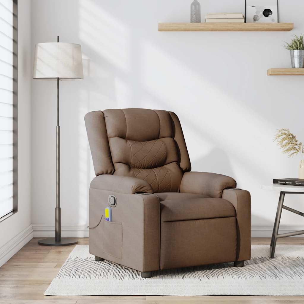 Fauteuil de Massage inclinable Marron Tissu Fauteuil de Relaxation, Siège de Chaise pour Relax, Salon, Maison, Bureau, Chambre à Coucher -J