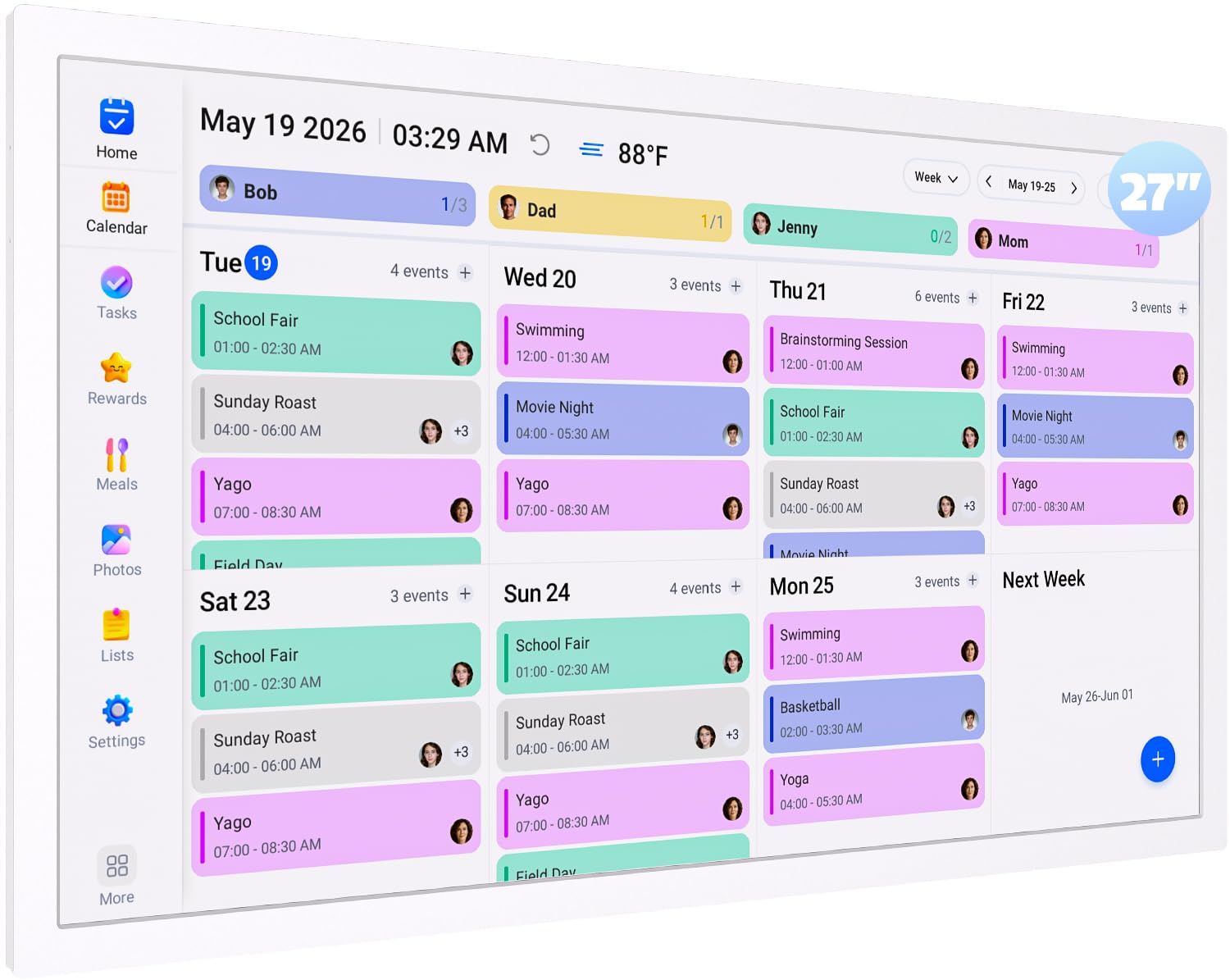 27 inch Smart Calendar Digital Frame Chore-Chart-for-Planner - FHD Touchscreen Interactive Display for Family to Do List, Wall Mounted, Auto-Sync Google iCloud Outlook, for Mom Dad-image-22