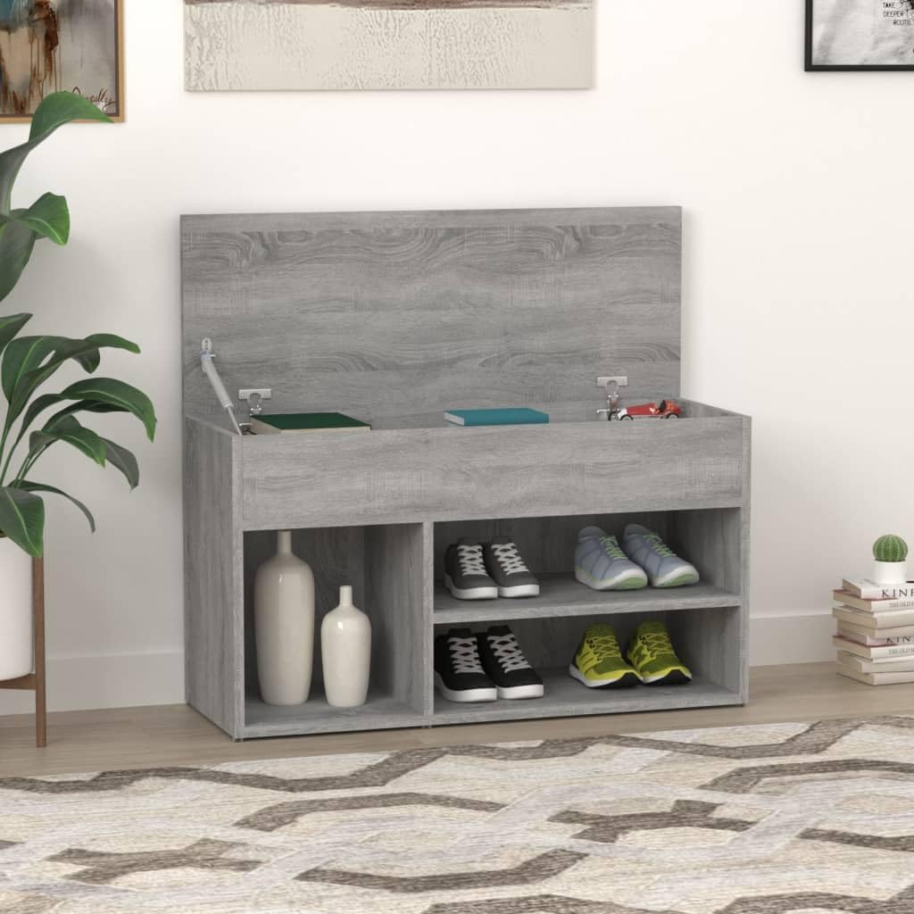 Szafka na buty Sonoma szara, 80 x 30 x 45 cm, materiał drewnopochodny z gładkim siedziskiem i dużą ilością miejsca do przechowywania butów, łyżki do butów lub artykułów dekoracyjnych