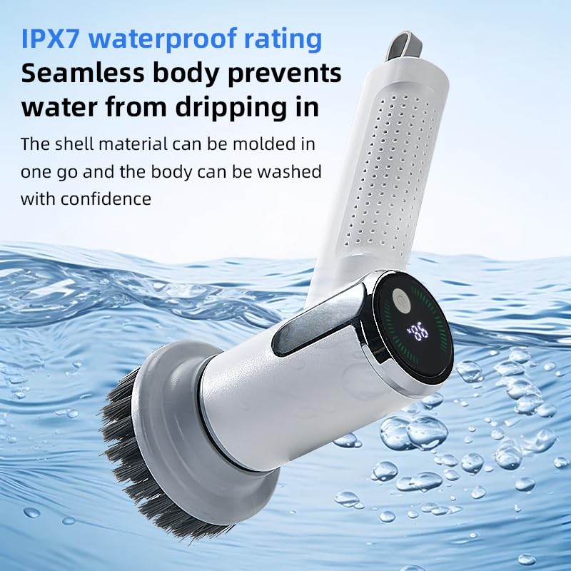 Image of Electric Spin Scrubber, 2 Speeds Electric Scrubber for Cleaning, with 3 Replaceable Heads，Cordless Shower Scrubber with Battery Level Display, Electric Cleaning Brush for Bathroom /Sink /Window