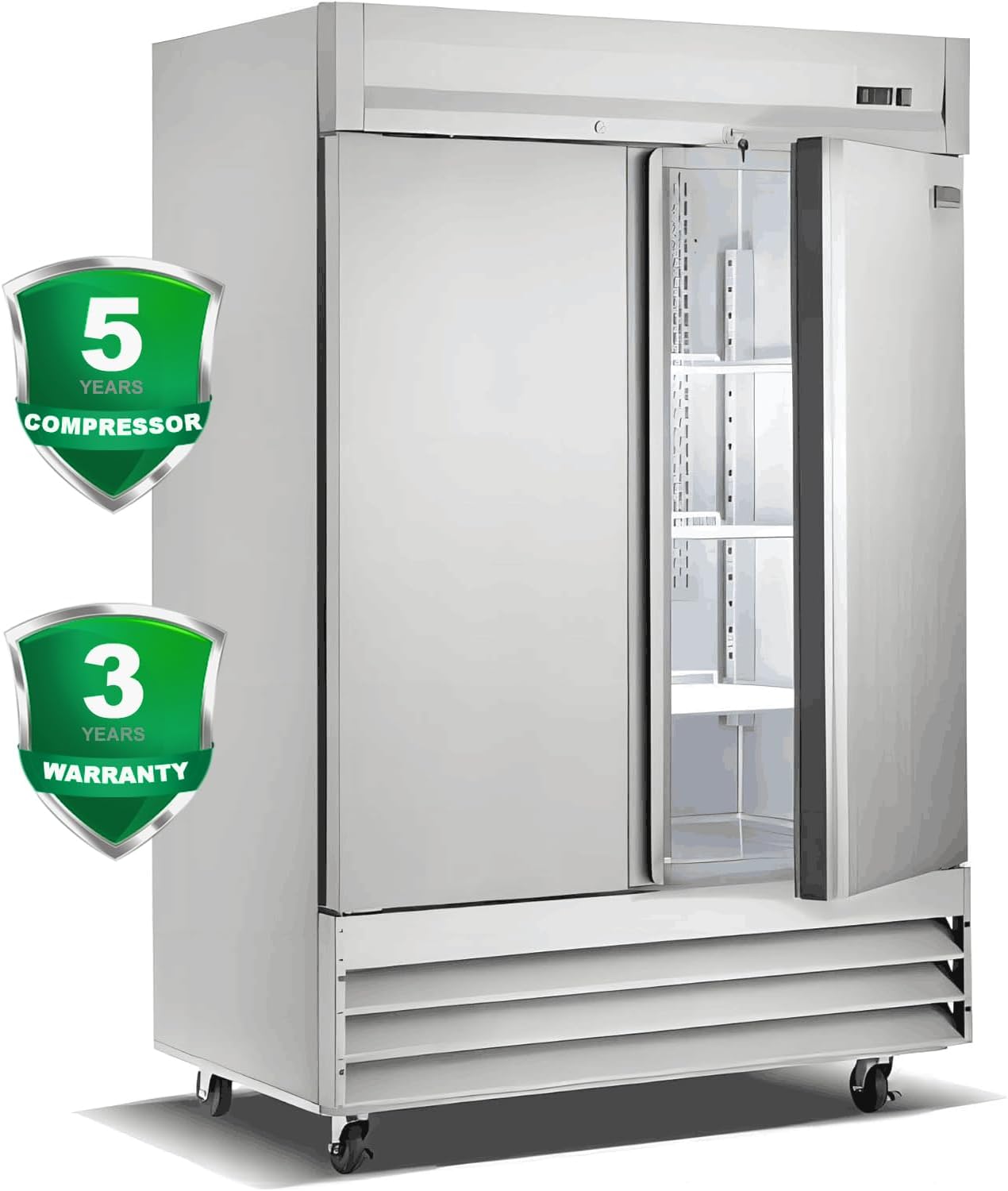 SMETA Commercial Freezer, 47 Cu.ft Reach-in 54''W Double Door Stainless Steel Freezer for Restaurant, Bar, Home, Shop, Business 2 Doors, 2 Section Fan Cooling