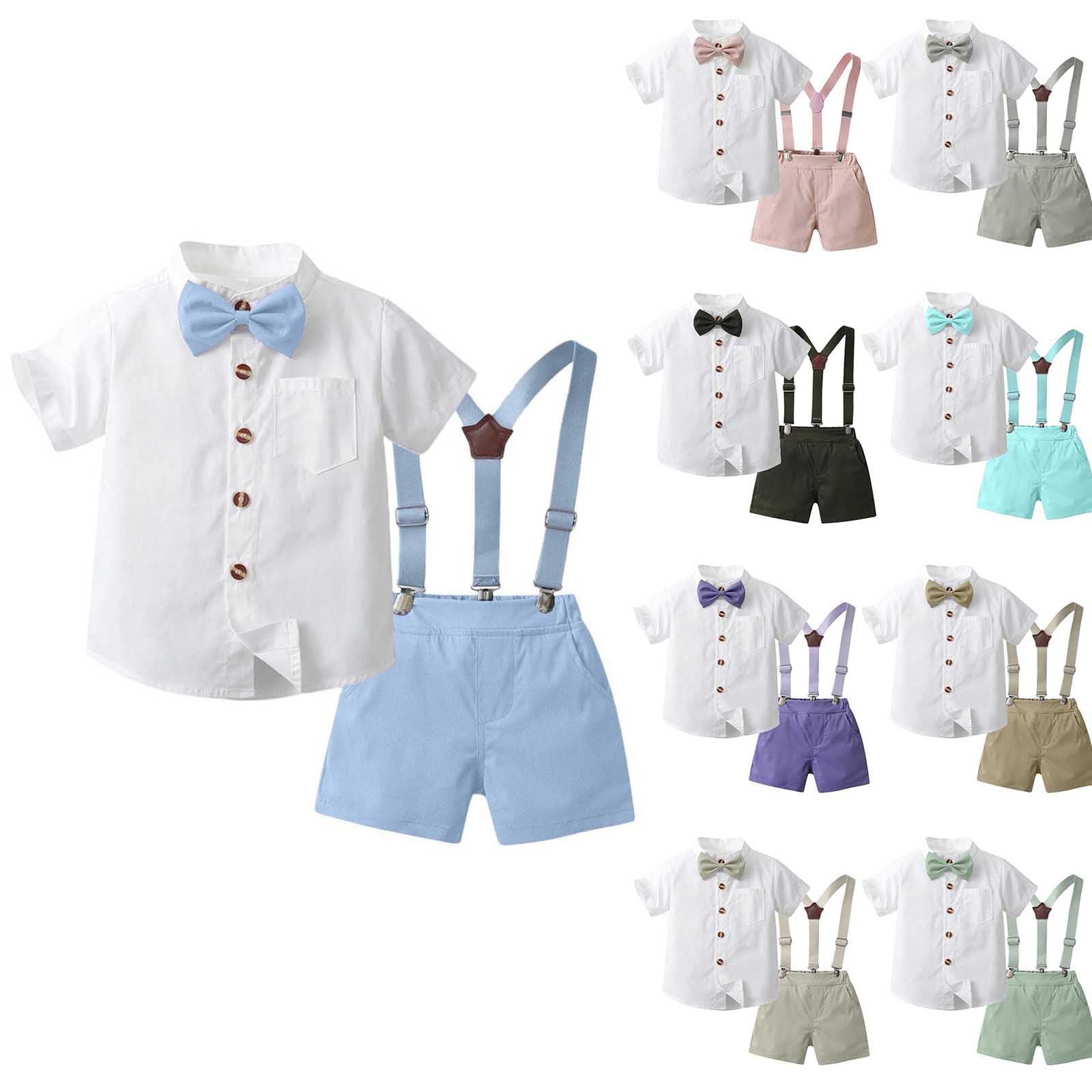 Bimbo Completini e Coordinati Gentiluomo, Fiocco Camicia e Bretelle Pantalocini 4 Pezzi Ragazzi per Matrimoni Compleanni, 1-6 anni/Regalo Neonato Maschio