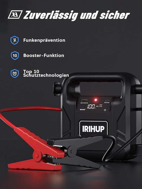 IRIHUP 4000A Autó Indítóakkumulátor 12V Hordozható Jumper Starter USB Töltő