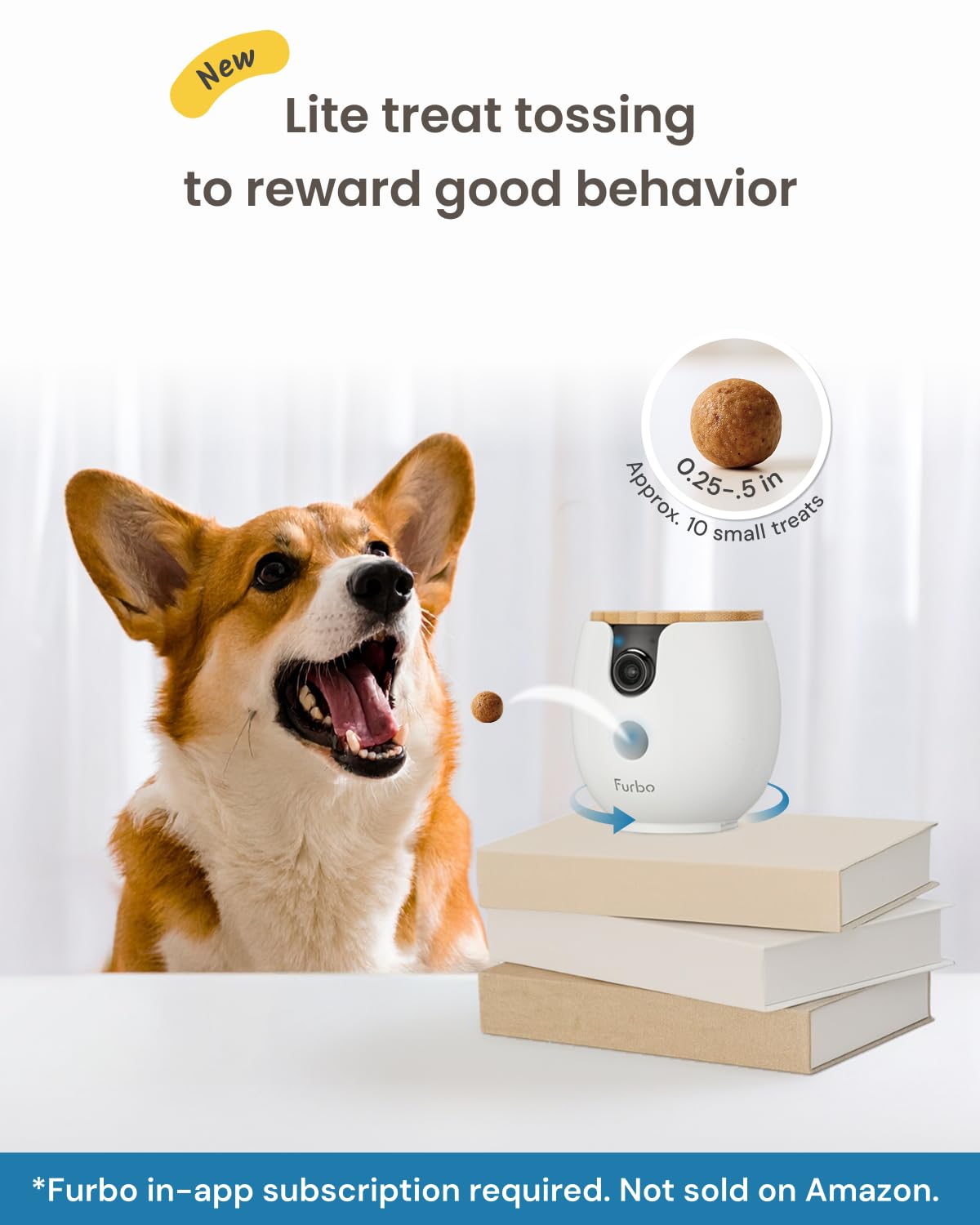 Furbo Mini 360° [New] 2K QHD Pet Camera - Unlock Smart Camera & Smart Features w/Paid Plan: Dog & Cat Safety Alerts, Rotating Treat Dispenser w/Speaker (Subscription Required, Low Risk 3mo Minimum)