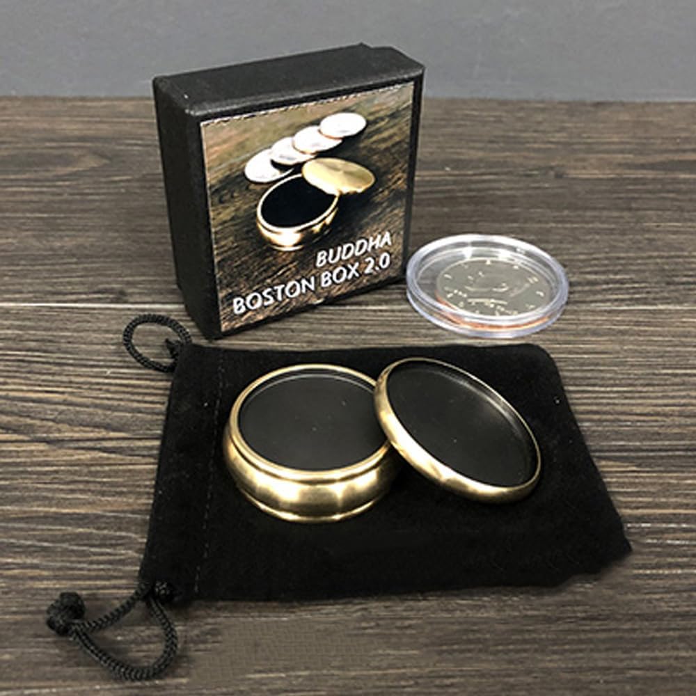 MOMOMAGE Buddha Boston Box 2.0 + Half Dollar Shell Magic Tricks Stage Close up Magic Coin Penetrate Vanish Magic Illusion Gimmick Props
