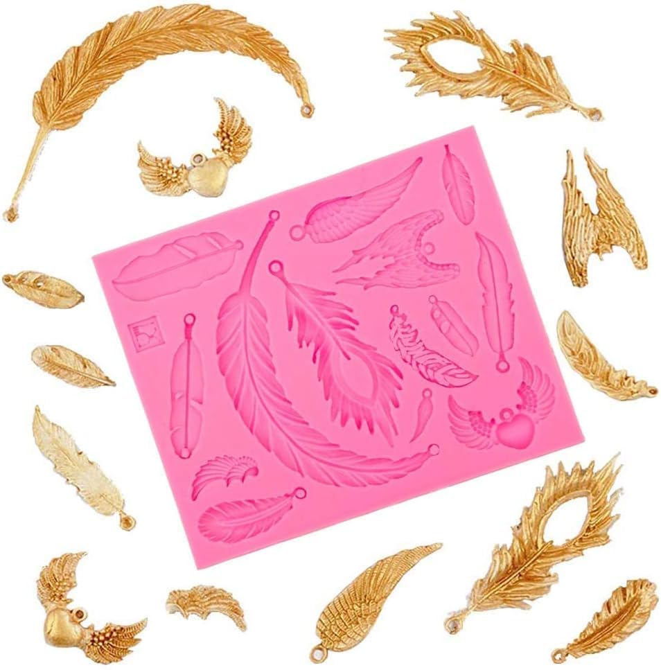 14 Cavity Vintage Peacock Angel Wing Mould Collections Silicone Fondant Mold Feather Cake, Gum Paste Mold for Sugar Paste gumpaste Cupcake Decorating Topper Resin, Bookmark Wall Hanging DIY-image-3