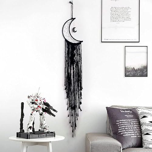 Miniatura 4 de Atrapasueños negros de luna con luz, decoración de habitación, decoración bohemia, decoración de pared, regalos para niñas, regalos para mujeres,