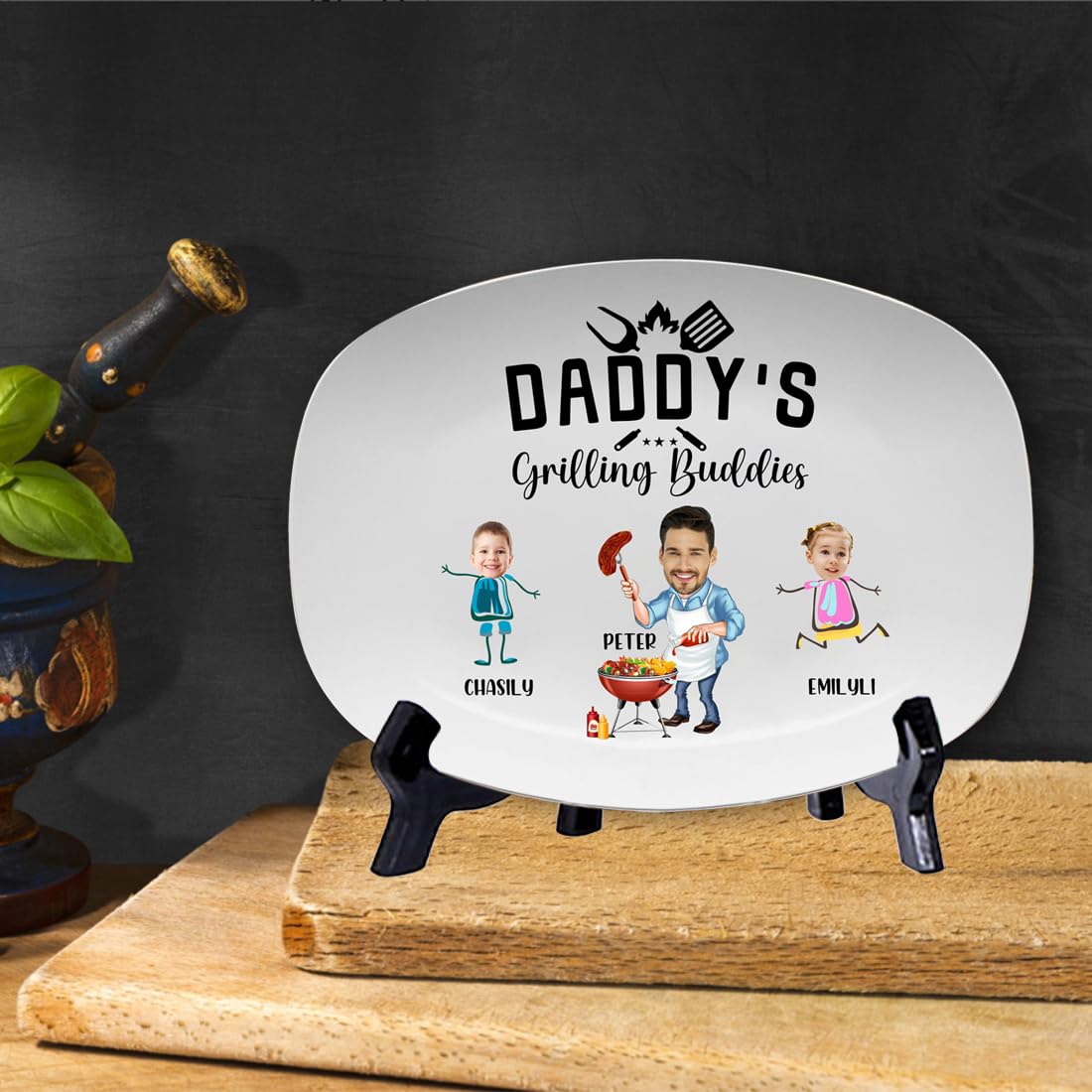 SSRUI Piatto da barbecue personalizzato per la festa del papà, regalo per papà, piatto da portata ovale bianco, regalo per la festa del papà