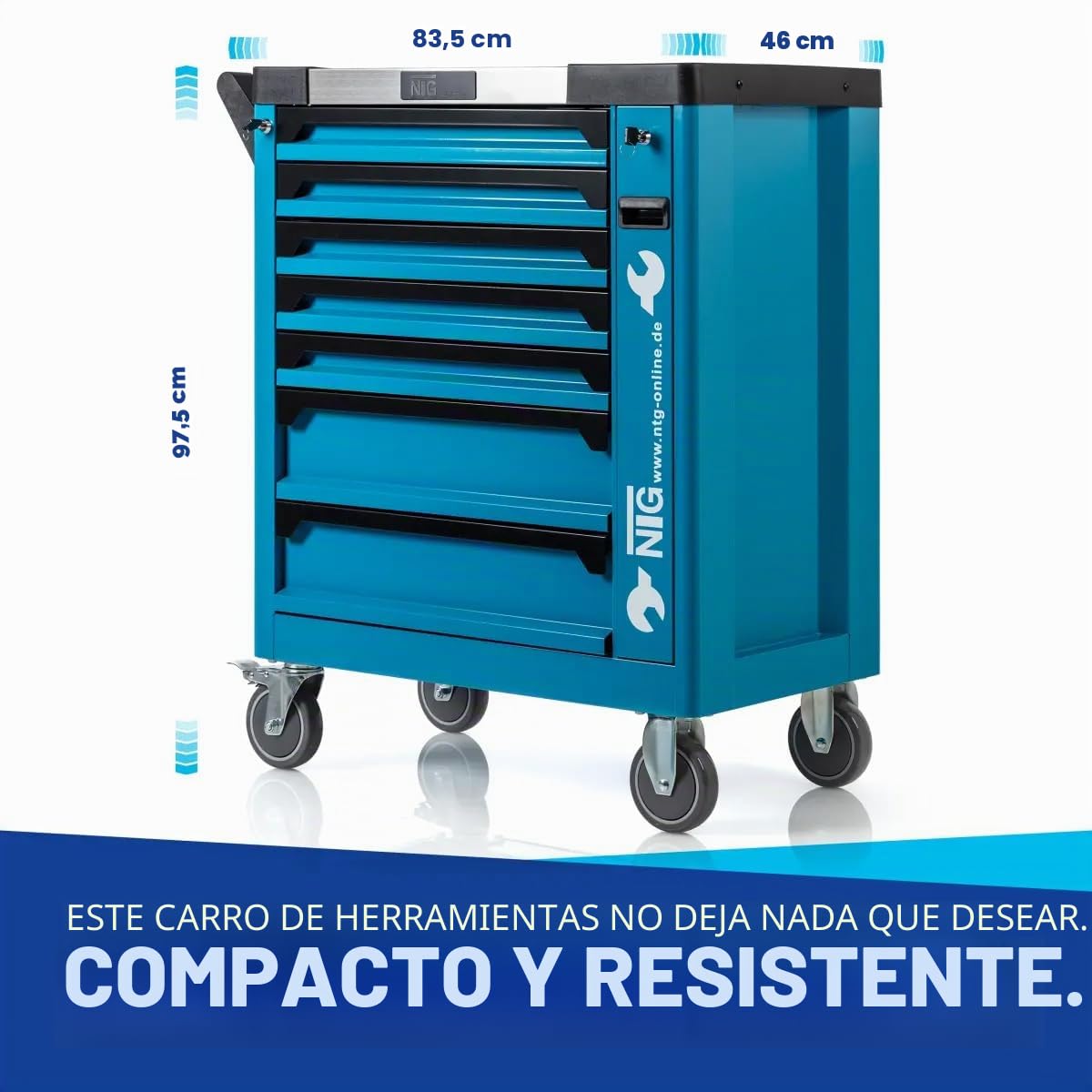 NTG Carro de Taller con 252 Herramientas, 7 cajones, cajón Cargo, Placa de Acero Inoxidable, con Cerradura