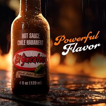 El Yucateco Black Label Reserve Habanero Hot Sauce, Smoky Chile Habanero Flavor, 4 oz Bottles (Pack of 6)