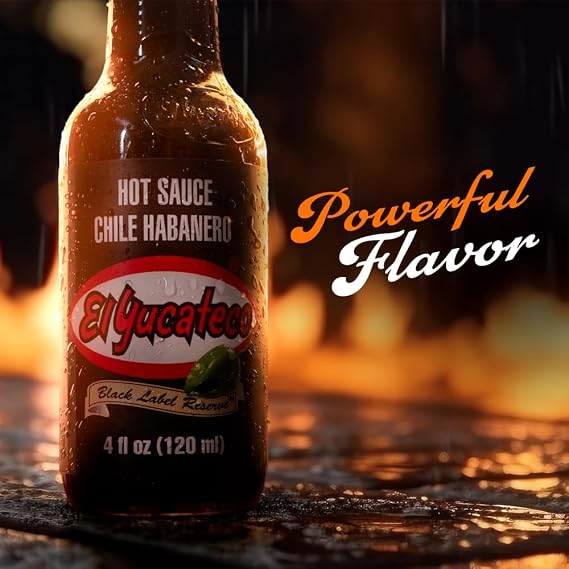 El Yucateco Black Label Reserve Habanero Hot Sauce, Smoky Chile Habanero Flavor, 4 oz Bottles (Pack of 6)