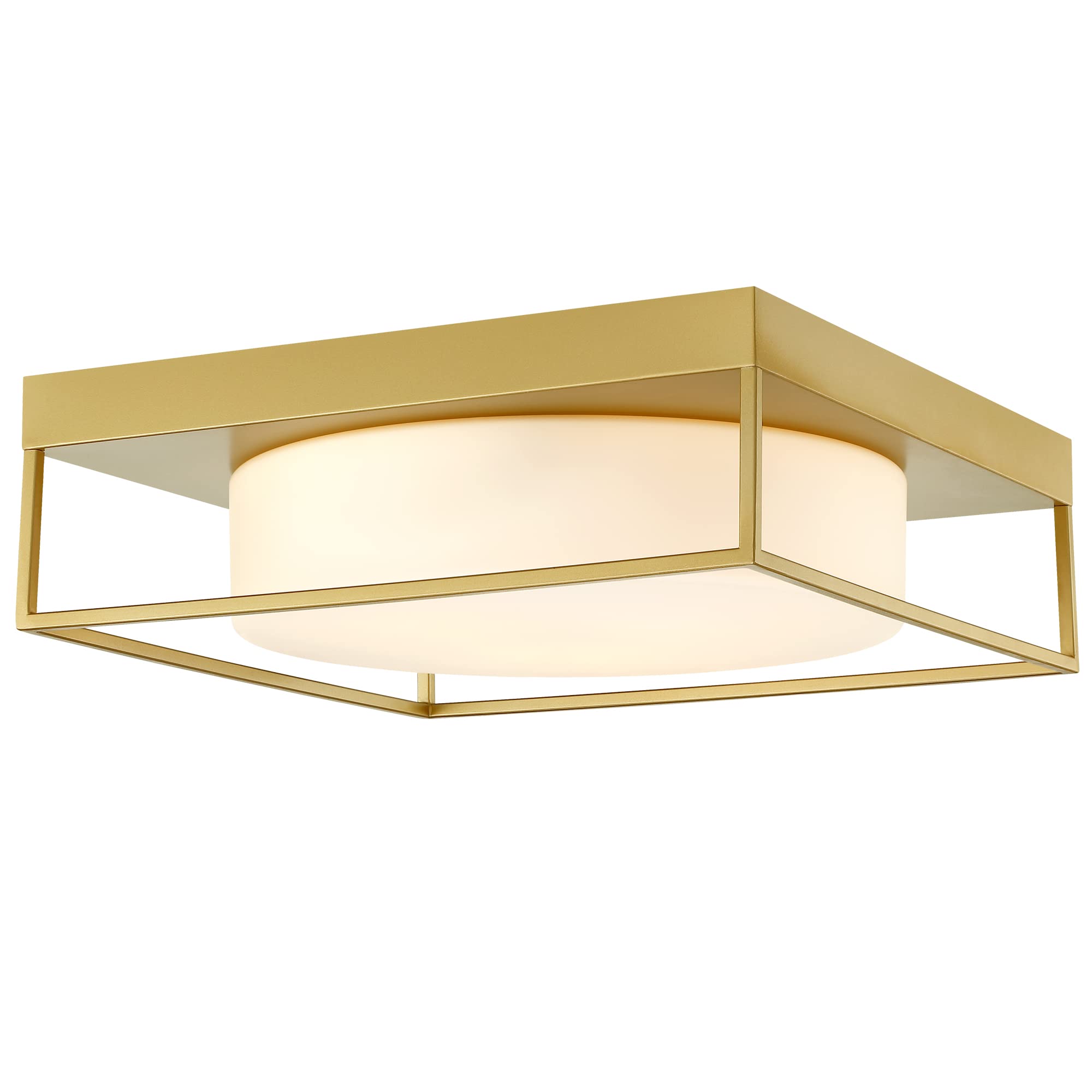 View 1 of 15 Inch Flush Mount Ceiling Light Fixture, Square Gold, 3-Light E26 Base