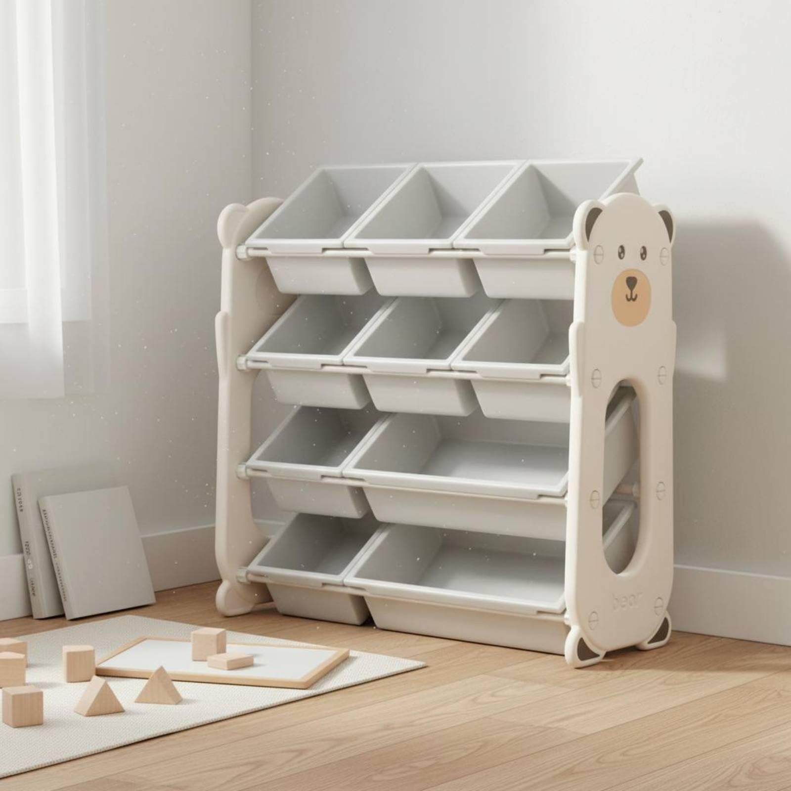 Baoblaze Estantería Infantil de Almacenamiento con Cubetas Anguladas Organizador de Juguetes Estantería para Niños Mueble de Almacenaje Material Marco de Acero, Gris